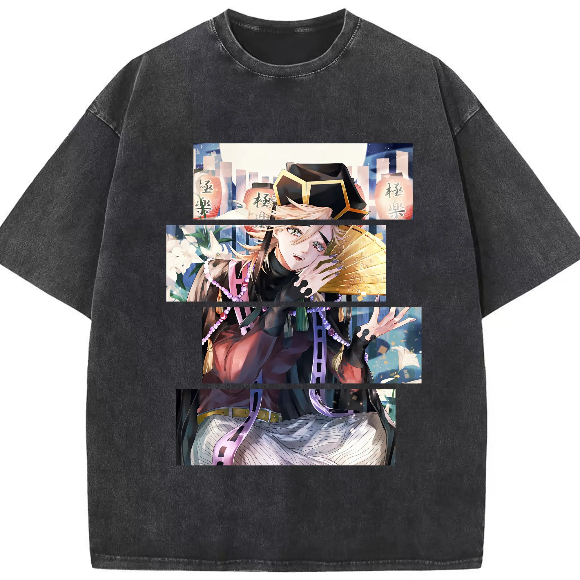 鬼滅の刃 グッズ,童磨 - 綿100％ ヴィンテージ風 半袖Tシャツ ・ フロントプリント ・ 柔らか肌触り ・ 通気性 快適 ・ スポーツ カジュアル 外出用