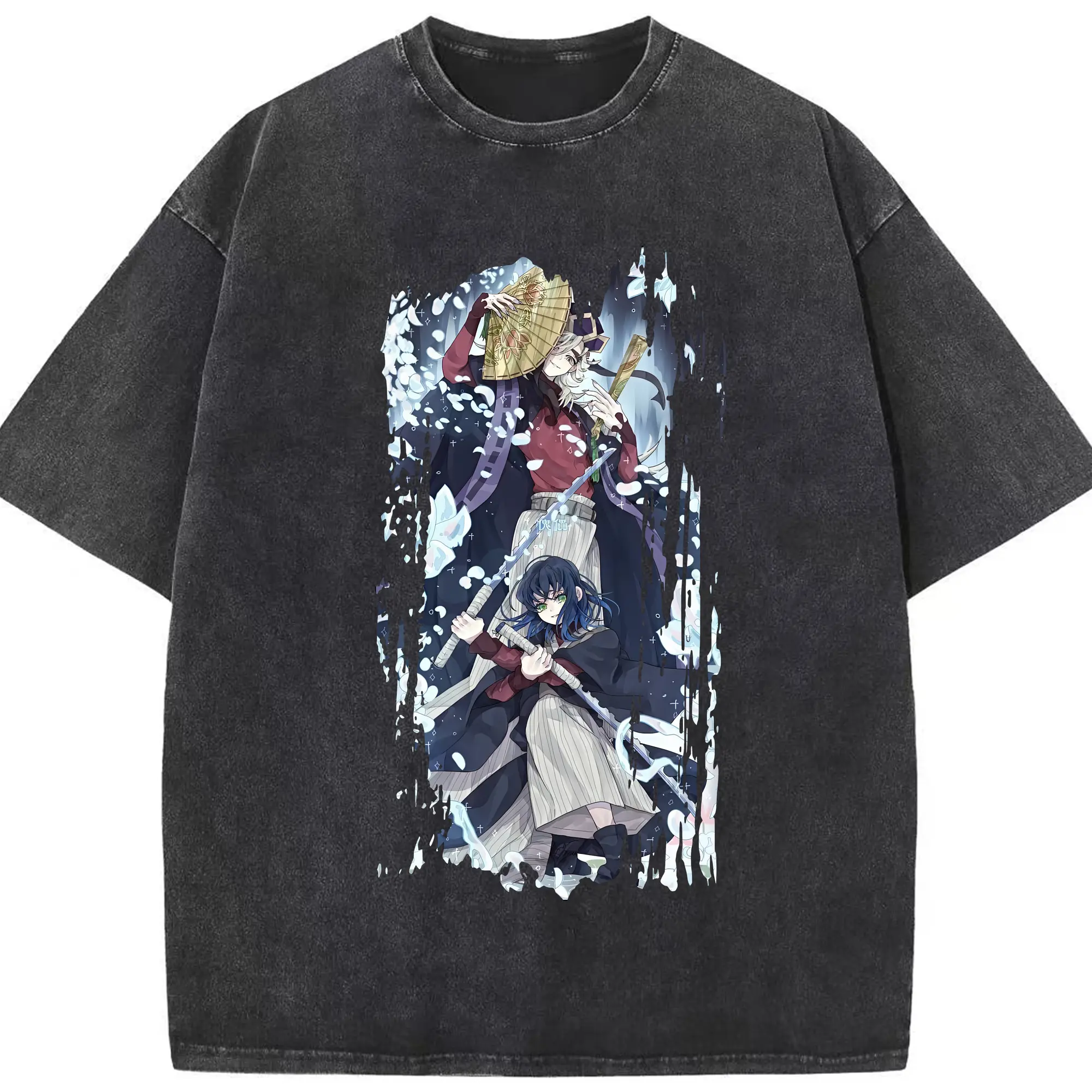 鬼滅の刃 グッズ,童磨 - 綿100％ ヴィンテージ風 半袖Tシャツ ・ フロントプリント ・ 柔らか肌触り ・ 通気性 快適 ・ スポーツ カジュアル 外出用