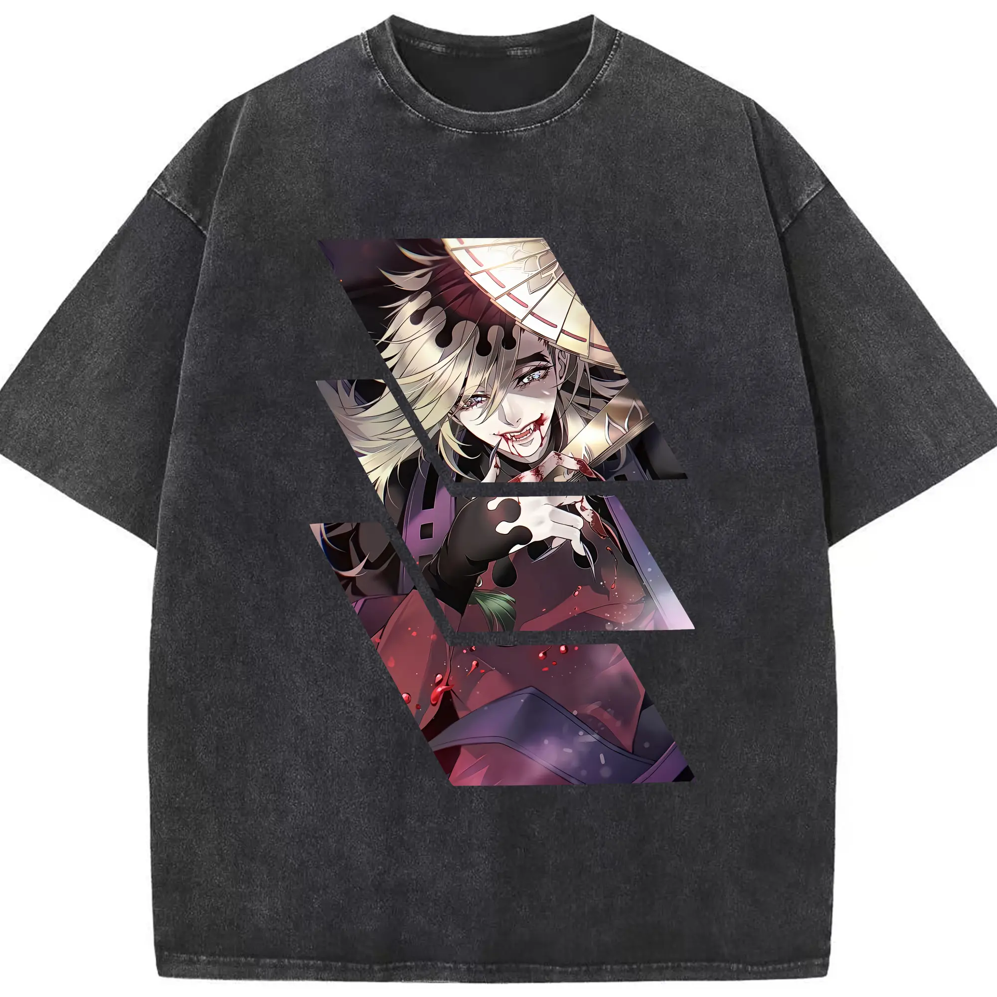 鬼滅の刃 グッズ,童磨 - 綿100％ ヴィンテージ風 半袖Tシャツ ・ フロントプリント ・ 柔らか肌触り ・ 通気性 快適 ・ スポーツ カジュアル 外出用