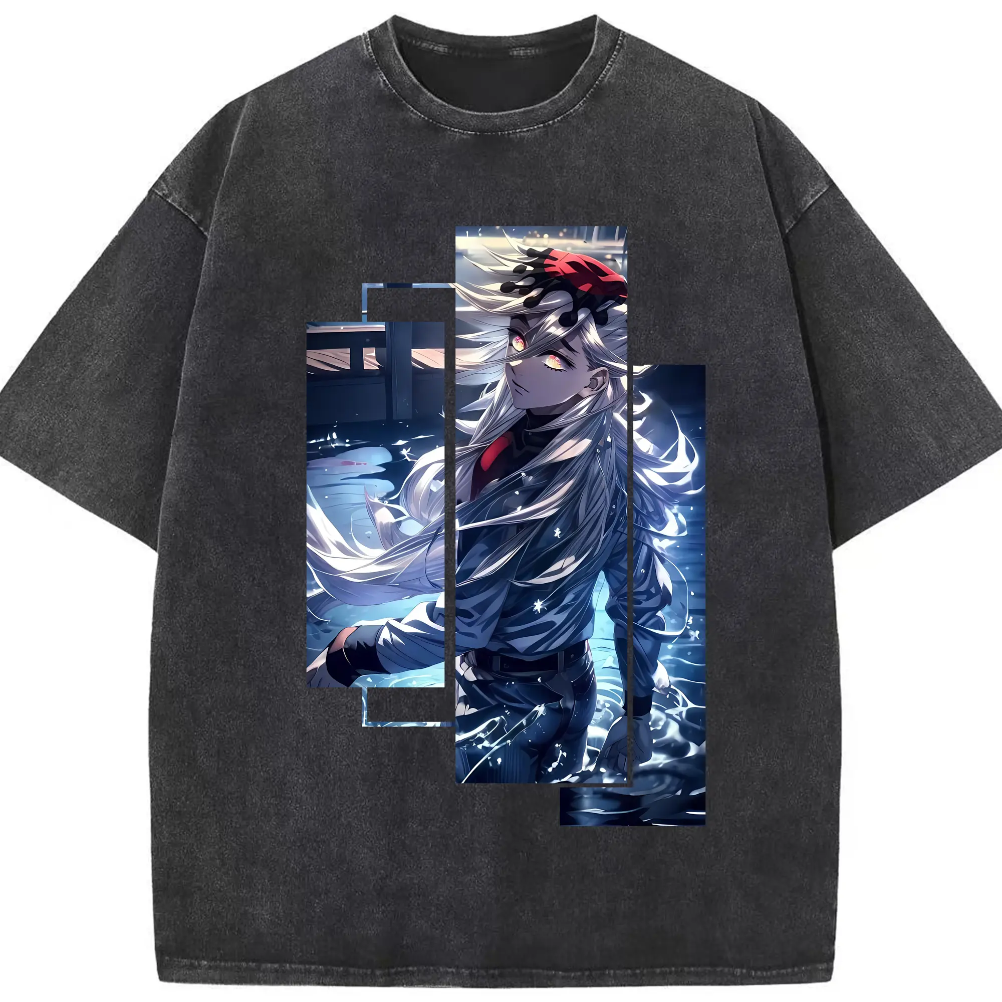 鬼滅の刃 グッズ,童磨 - 綿100％ ヴィンテージ風 半袖Tシャツ ・ フロントプリント ・ 柔らか肌触り ・ 通気性 快適 ・ スポーツ カジュアル 外出用