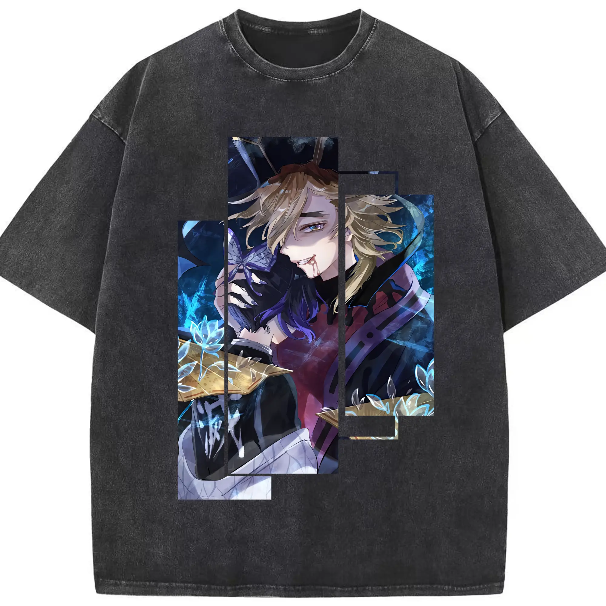 鬼滅の刃 グッズ,童磨 - 綿100％ ヴィンテージ風 半袖Tシャツ ・ フロントプリント ・ 柔らか肌触り ・ 通気性 快適 ・ スポーツ カジュアル 外出用