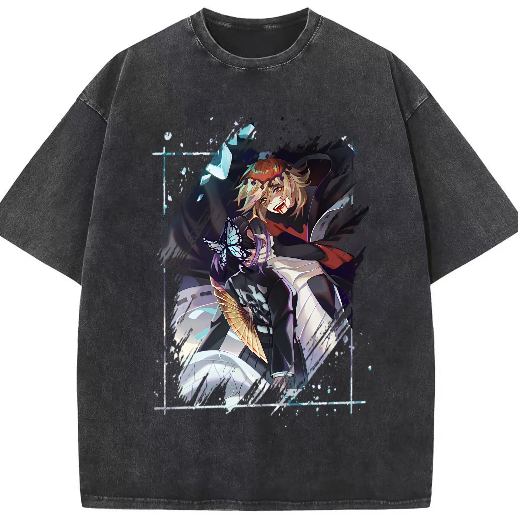 鬼滅の刃 グッズ,童磨 - 綿100％ ヴィンテージ風 半袖Tシャツ ・ フロントプリント ・ 柔らか肌触り ・ 通気性 快適 ・ スポーツ カジュアル 外出用