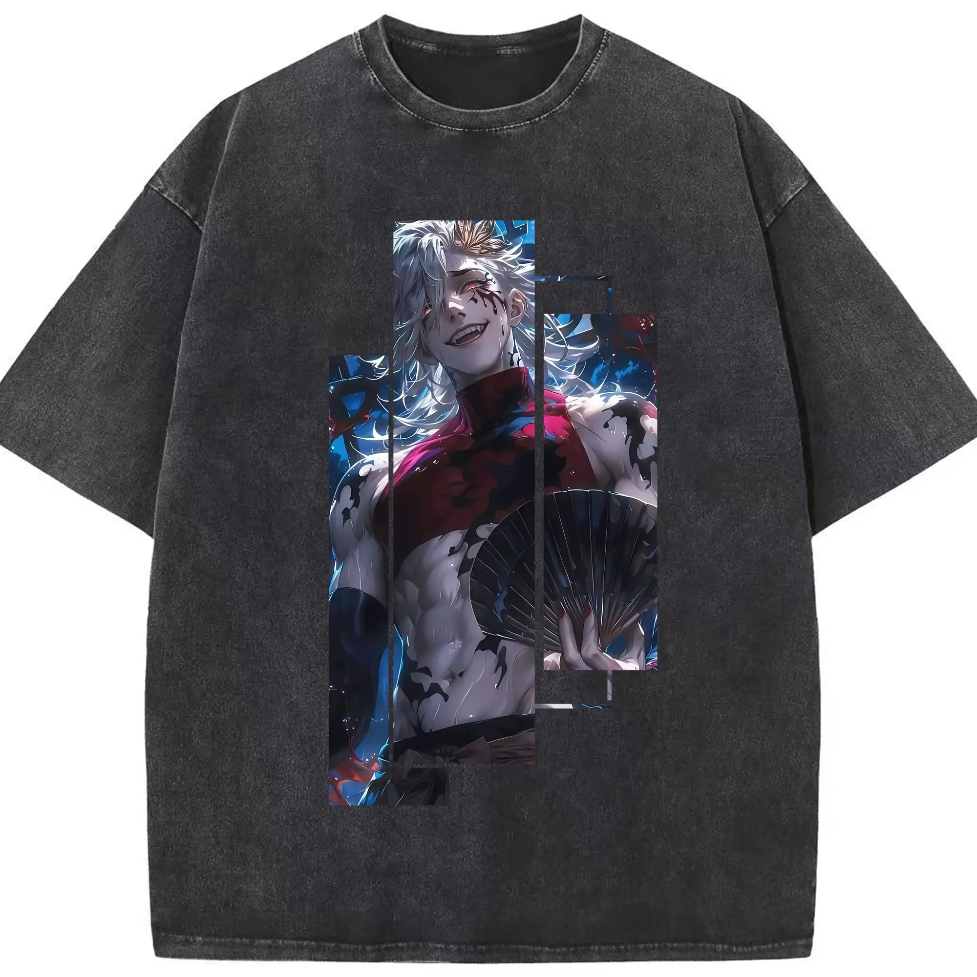 鬼滅の刃 グッズ,童磨 - 綿100％ ヴィンテージ風 半袖Tシャツ ・ フロントプリント ・ 柔らか肌触り ・ 通気性 快適 ・ スポーツ カジュアル 外出用