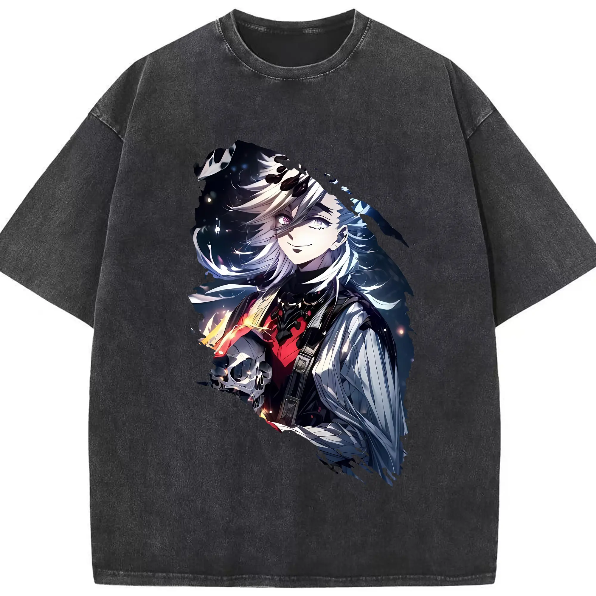 鬼滅の刃 グッズ,童磨 - 綿100％ ヴィンテージ風 半袖Tシャツ ・ フロントプリント ・ 柔らか肌触り ・ 通気性 快適 ・ スポーツ カジュアル 外出用