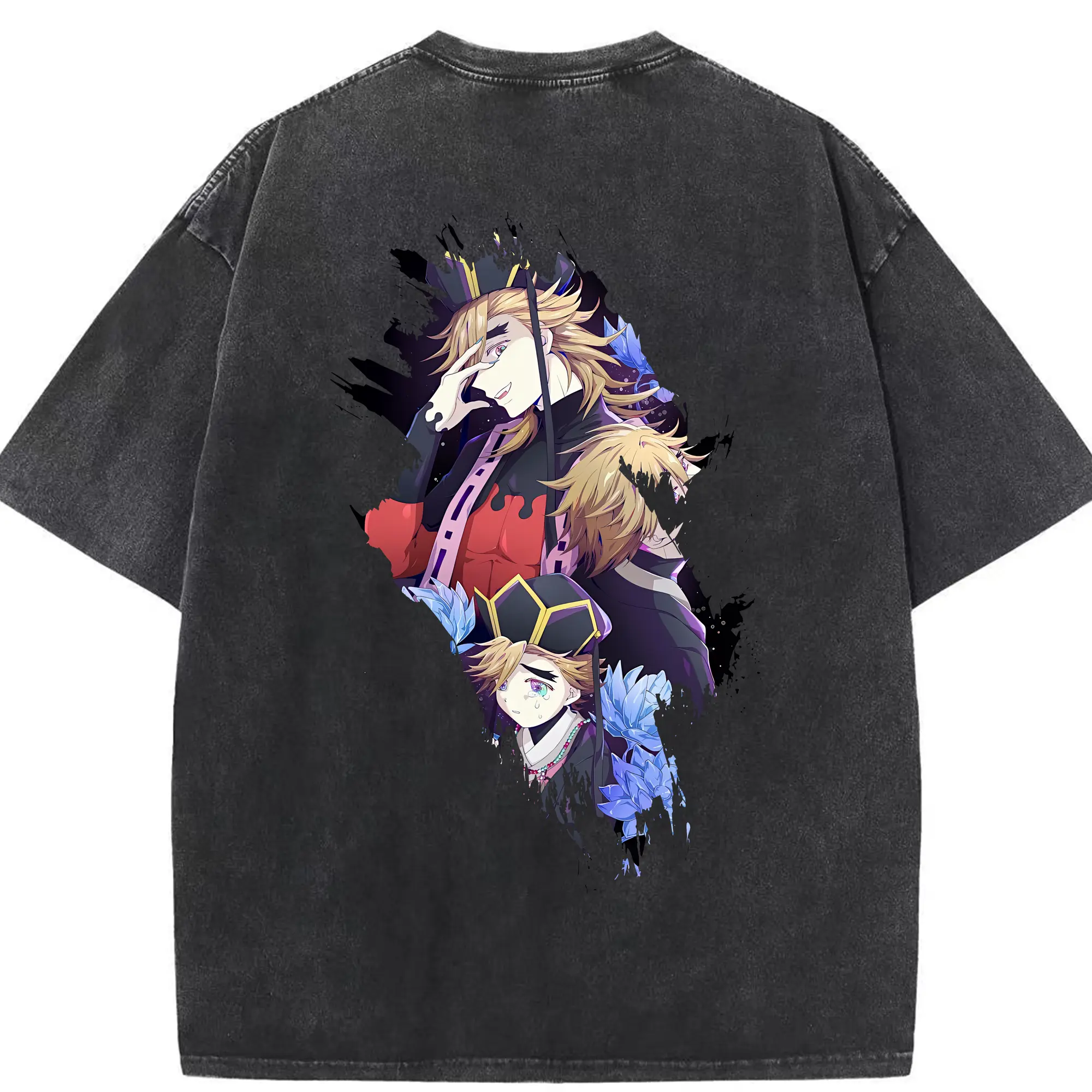 鬼滅の刃 グッズ,童磨 - 綿100％ ヴィンテージ風 半袖Tシャツ ・ 背面プリント ・ 柔らか肌触り ・ 通気性 快適 ・ スポーツ カジュアル 外出用