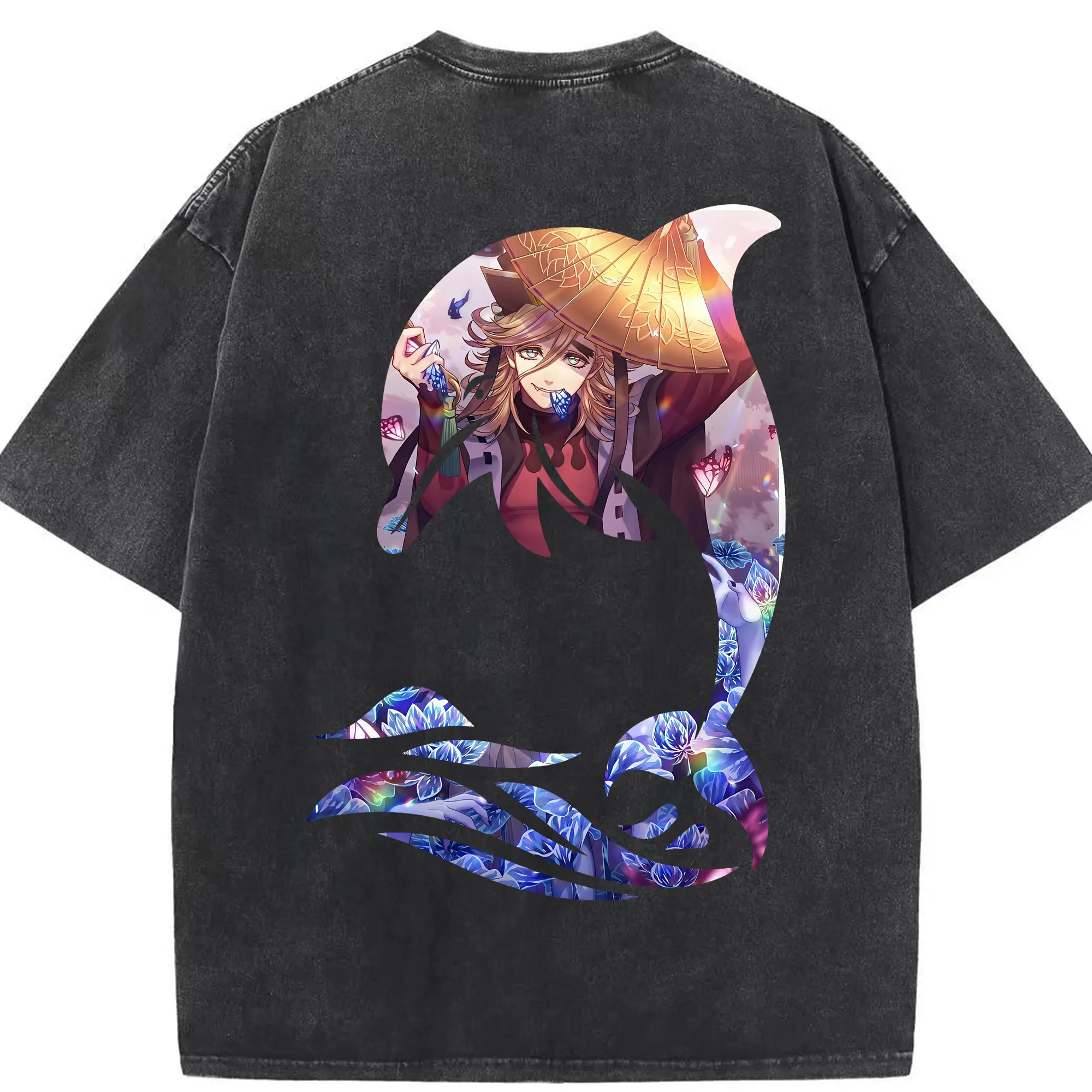 鬼滅の刃 グッズ,童磨 - 綿100％ ヴィンテージ風 半袖Tシャツ ・ 背面プリント ・ 柔らか肌触り ・ 通気性 快適 ・ スポーツ カジュアル 外出用