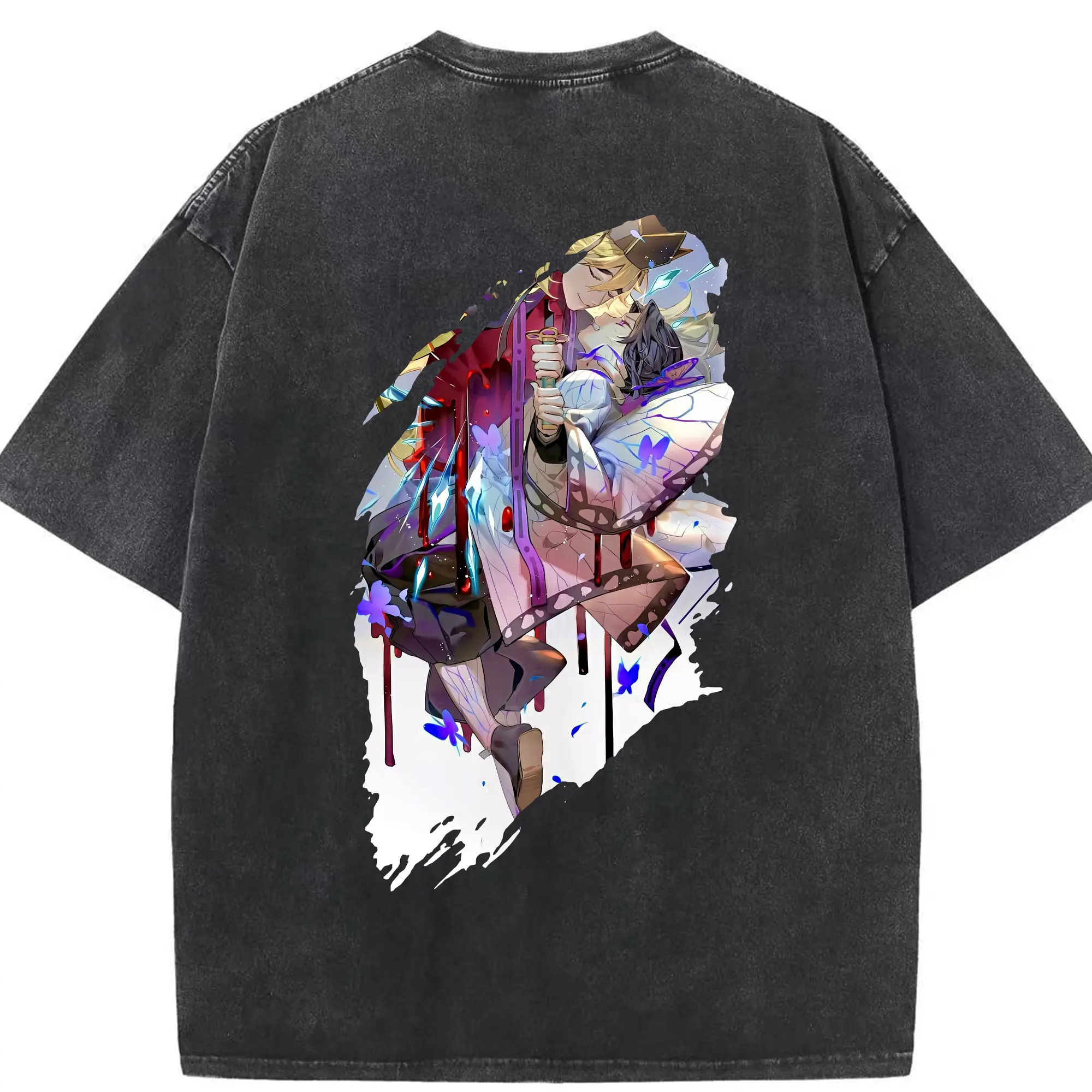 鬼滅の刃 グッズ,童磨 - 綿100％ ヴィンテージ風 半袖Tシャツ ・ 背面プリント ・ 柔らか肌触り ・ 通気性 快適 ・ スポーツ カジュアル 外出用