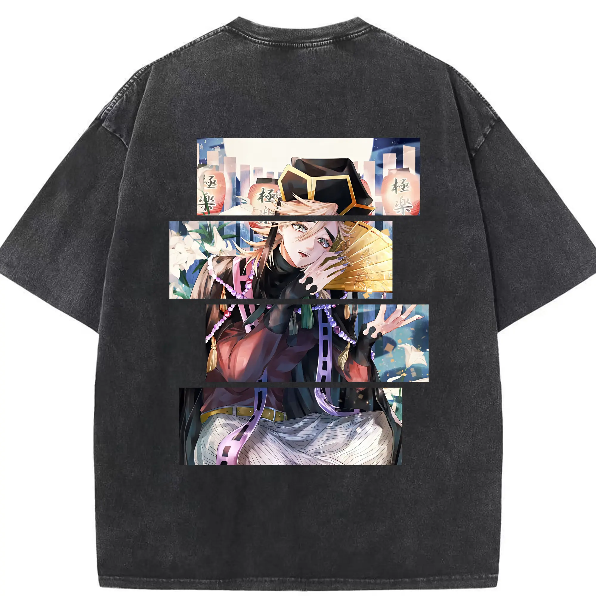 鬼滅の刃 グッズ,童磨 - 綿100％ ヴィンテージ風 半袖Tシャツ ・ 背面プリント ・ 柔らか肌触り ・ 通気性 快適 ・ スポーツ カジュアル 外出用