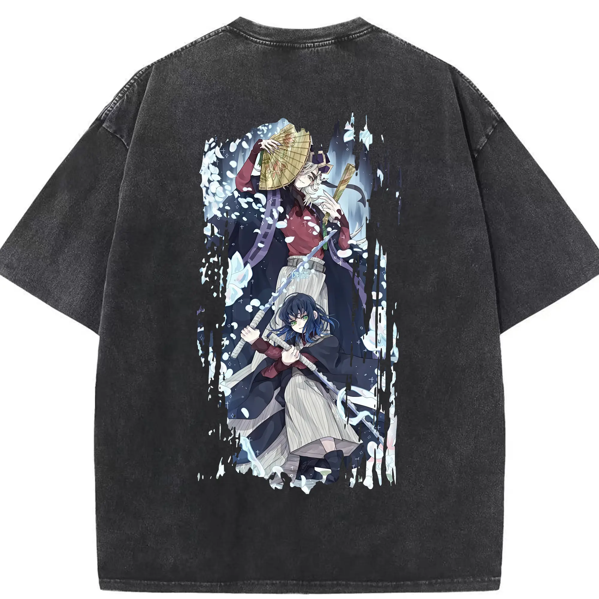 鬼滅の刃 グッズ,童磨 - 綿100％ ヴィンテージ風 半袖Tシャツ ・ 背面プリント ・ 柔らか肌触り ・ 通気性 快適 ・ スポーツ カジュアル 外出用