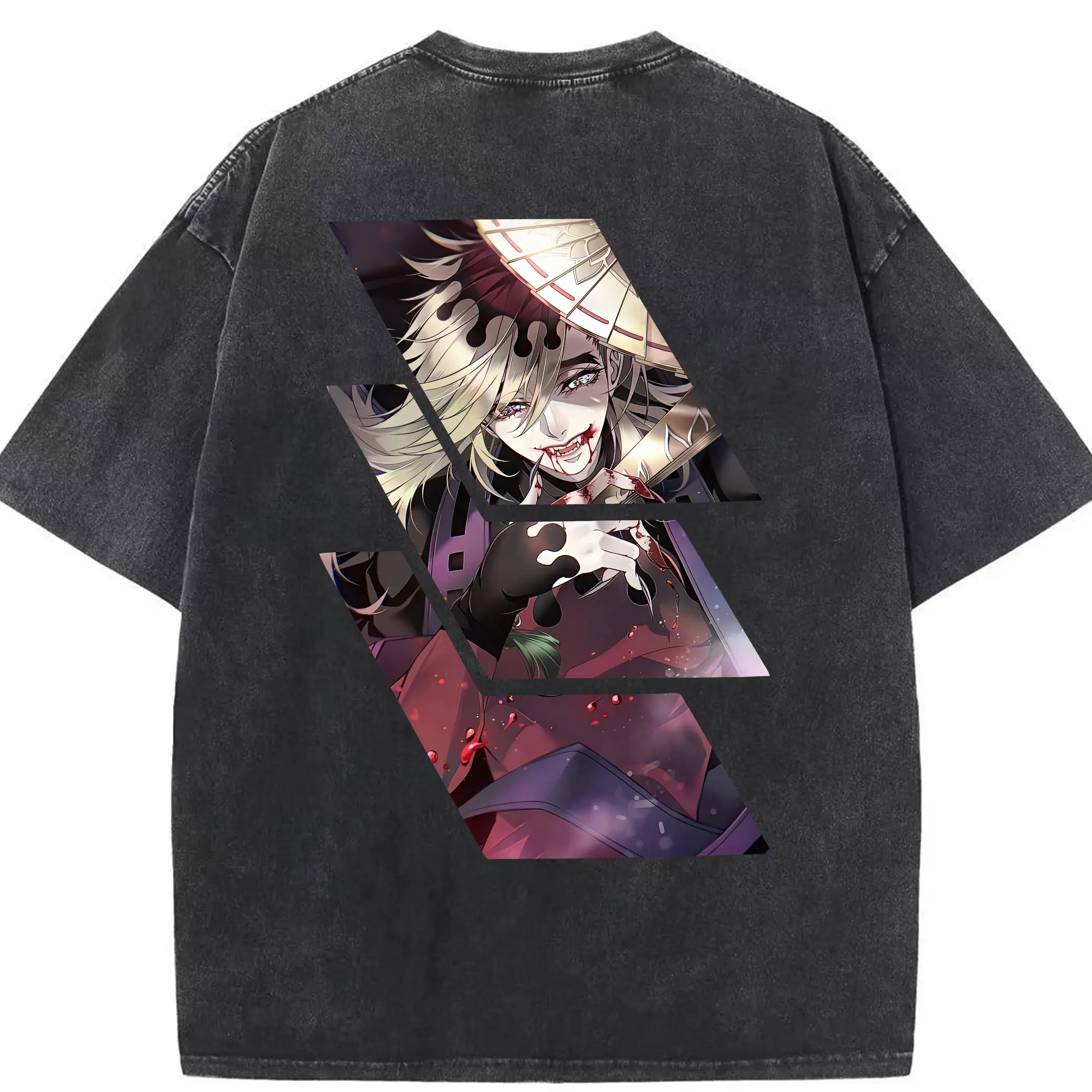 鬼滅の刃 グッズ,童磨 - 綿100％ ヴィンテージ風 半袖Tシャツ ・ 背面プリント ・ 柔らか肌触り ・ 通気性 快適 ・ スポーツ カジュアル 外出用