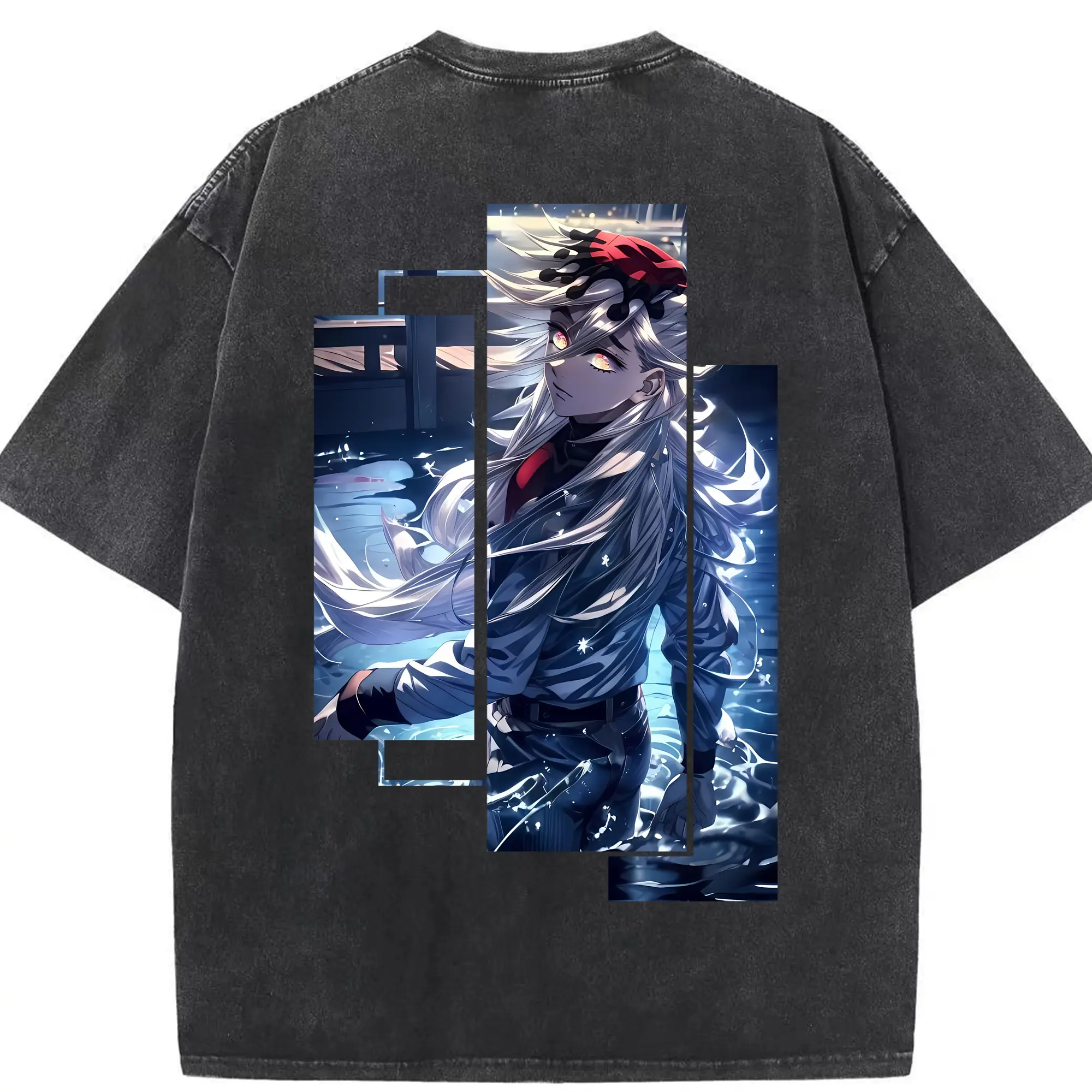 鬼滅の刃 グッズ,童磨 - 綿100％ ヴィンテージ風 半袖Tシャツ ・ 背面プリント ・ 柔らか肌触り ・ 通気性 快適 ・ スポーツ カジュアル 外出用