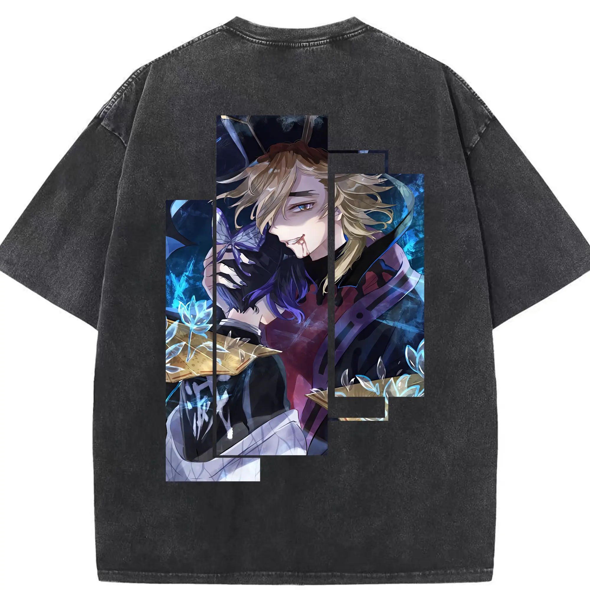 鬼滅の刃 グッズ,童磨 - 綿100％ ヴィンテージ風 半袖Tシャツ ・ 背面プリント ・ 柔らか肌触り ・ 通気性 快適 ・ スポーツ カジュアル 外出用