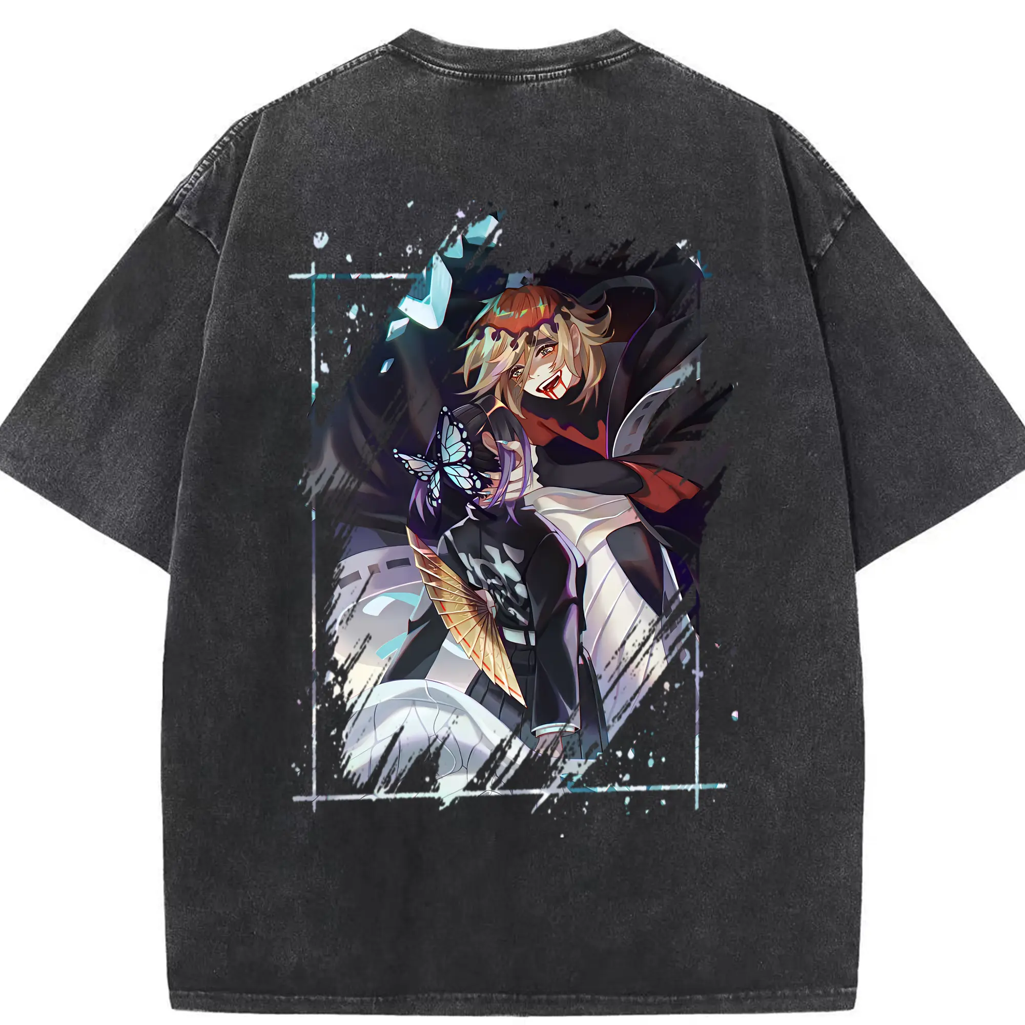 鬼滅の刃 グッズ,童磨 - 綿100％ ヴィンテージ風 半袖Tシャツ ・ 背面プリント ・ 柔らか肌触り ・ 通気性 快適 ・ スポーツ カジュアル 外出用