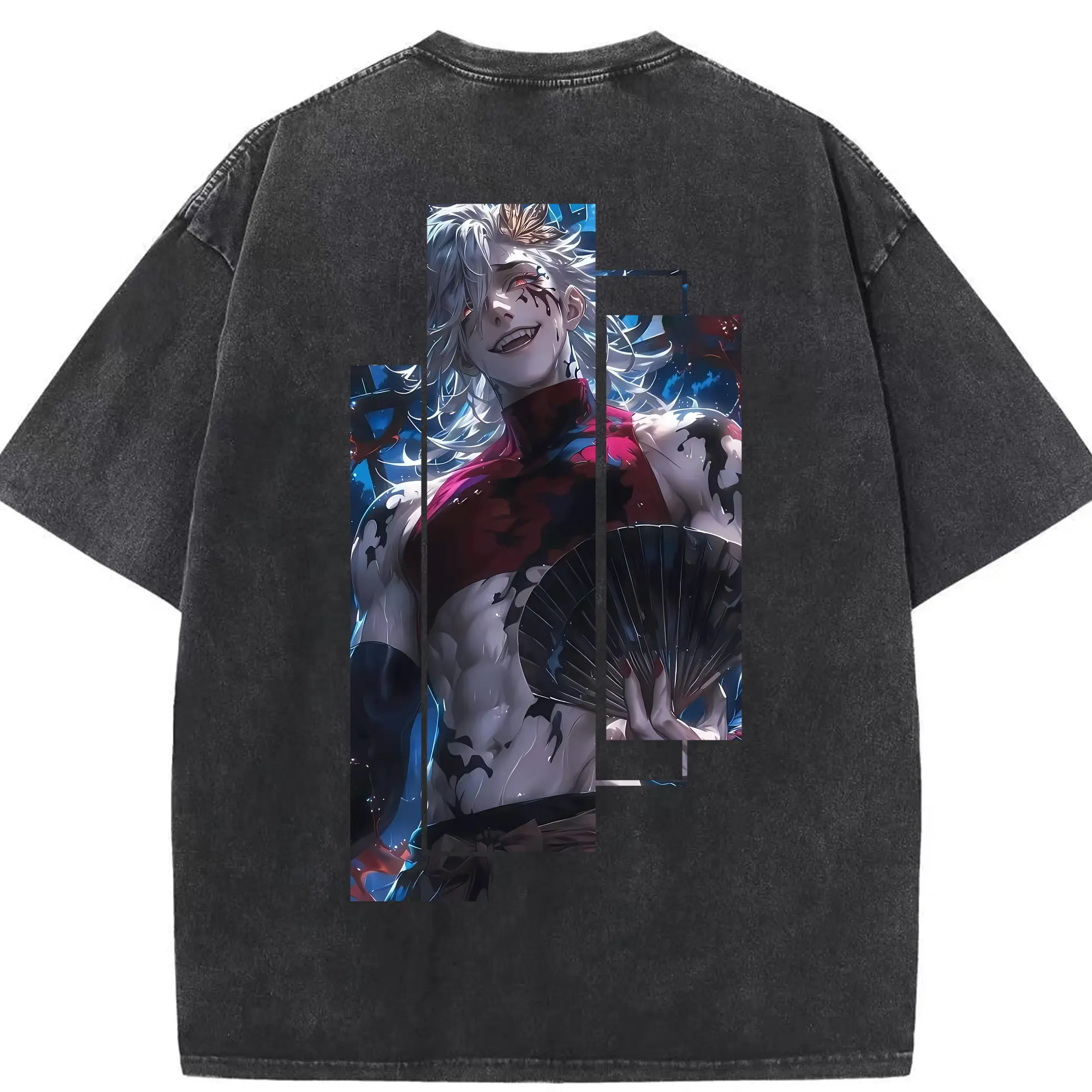 鬼滅の刃 グッズ,童磨 - 綿100％ ヴィンテージ風 半袖Tシャツ ・ 背面プリント ・ 柔らか肌触り ・ 通気性 快適 ・ スポーツ カジュアル 外出用