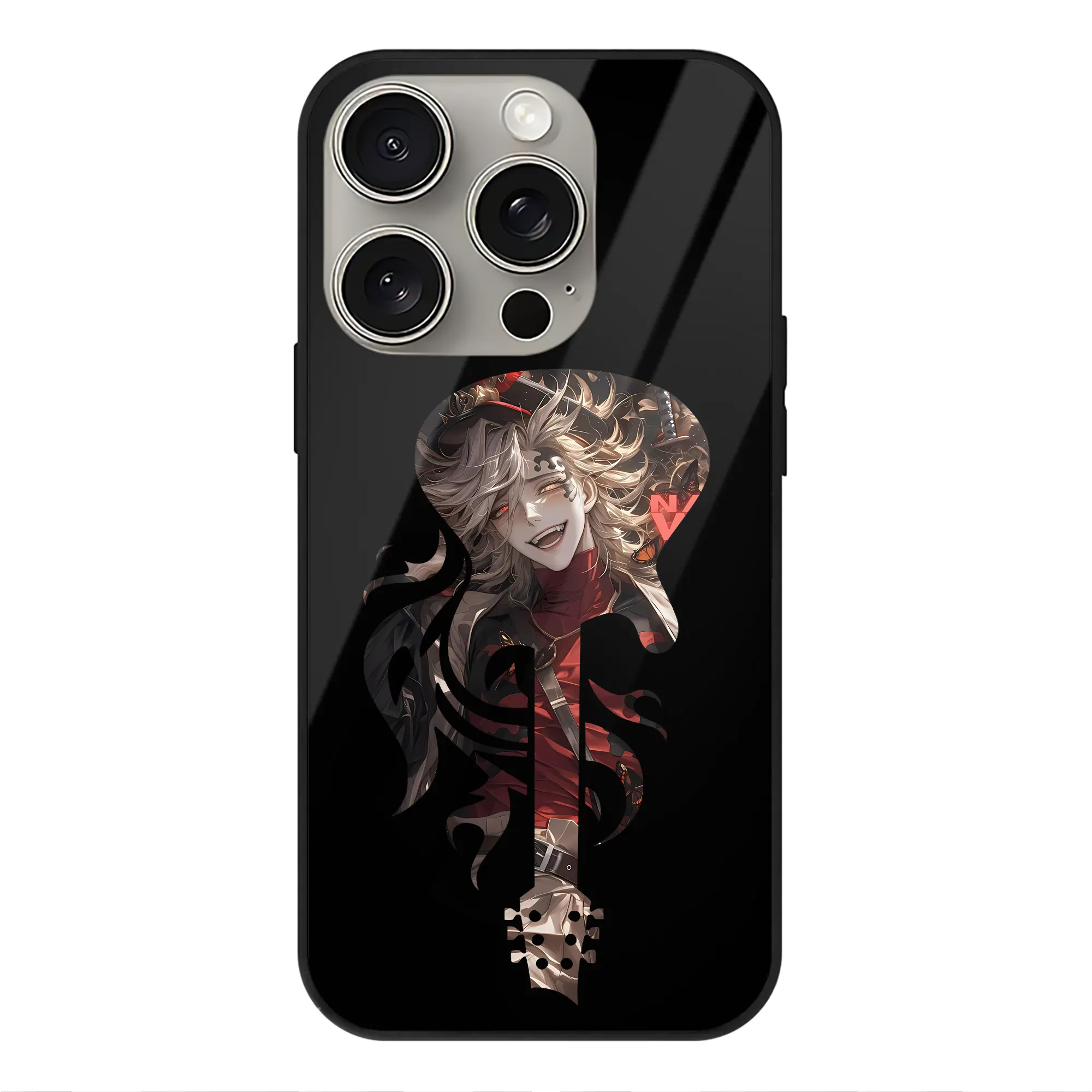 鬼滅の刃 グッズ,童磨 - IPhone15Pro対応 ・ スマホケース ・ 背面ガラス ・ TPU+強化ガラス ・ 耐衝撃 ・ 黄変防止 ・ ワイヤレス充電対応 ・ 3D立体ボタン