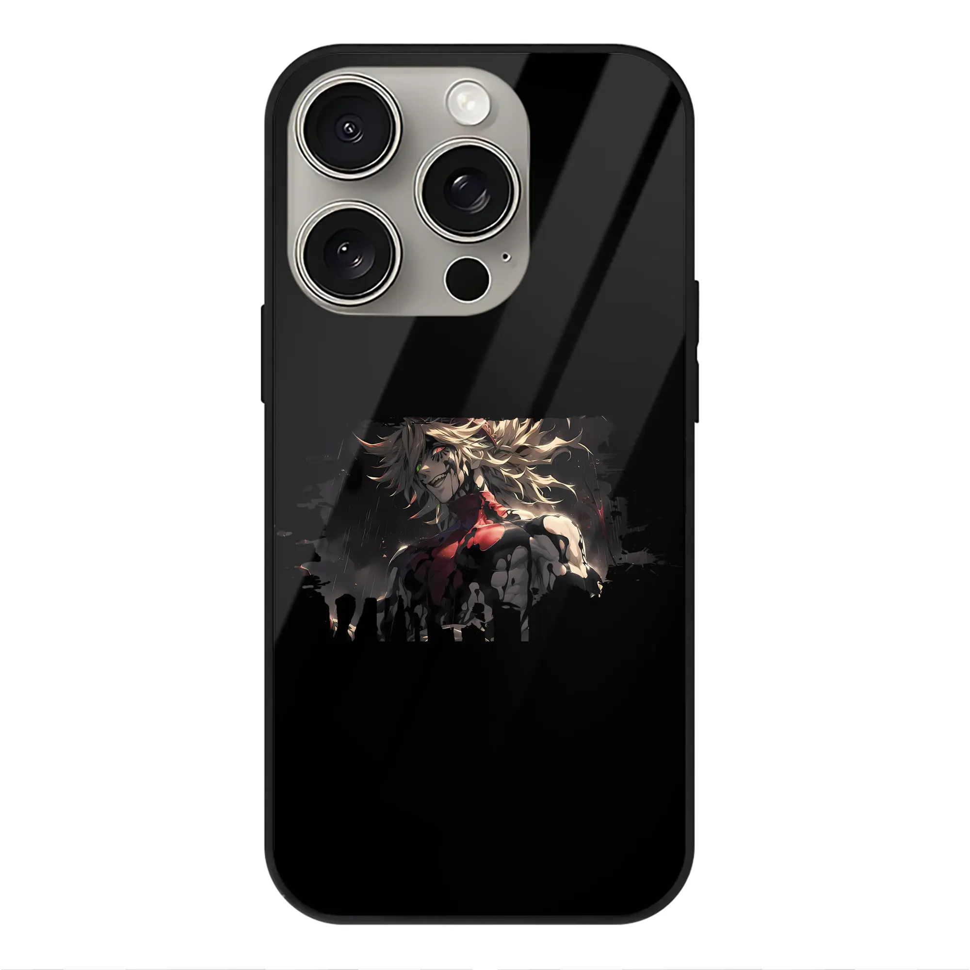 鬼滅の刃 グッズ,童磨 - IPhone15Pro対応 ・ スマホケース ・ 背面ガラス ・ TPU+強化ガラス ・ 耐衝撃 ・ 黄変防止 ・ ワイヤレス充電対応 ・ 3D立体ボタン