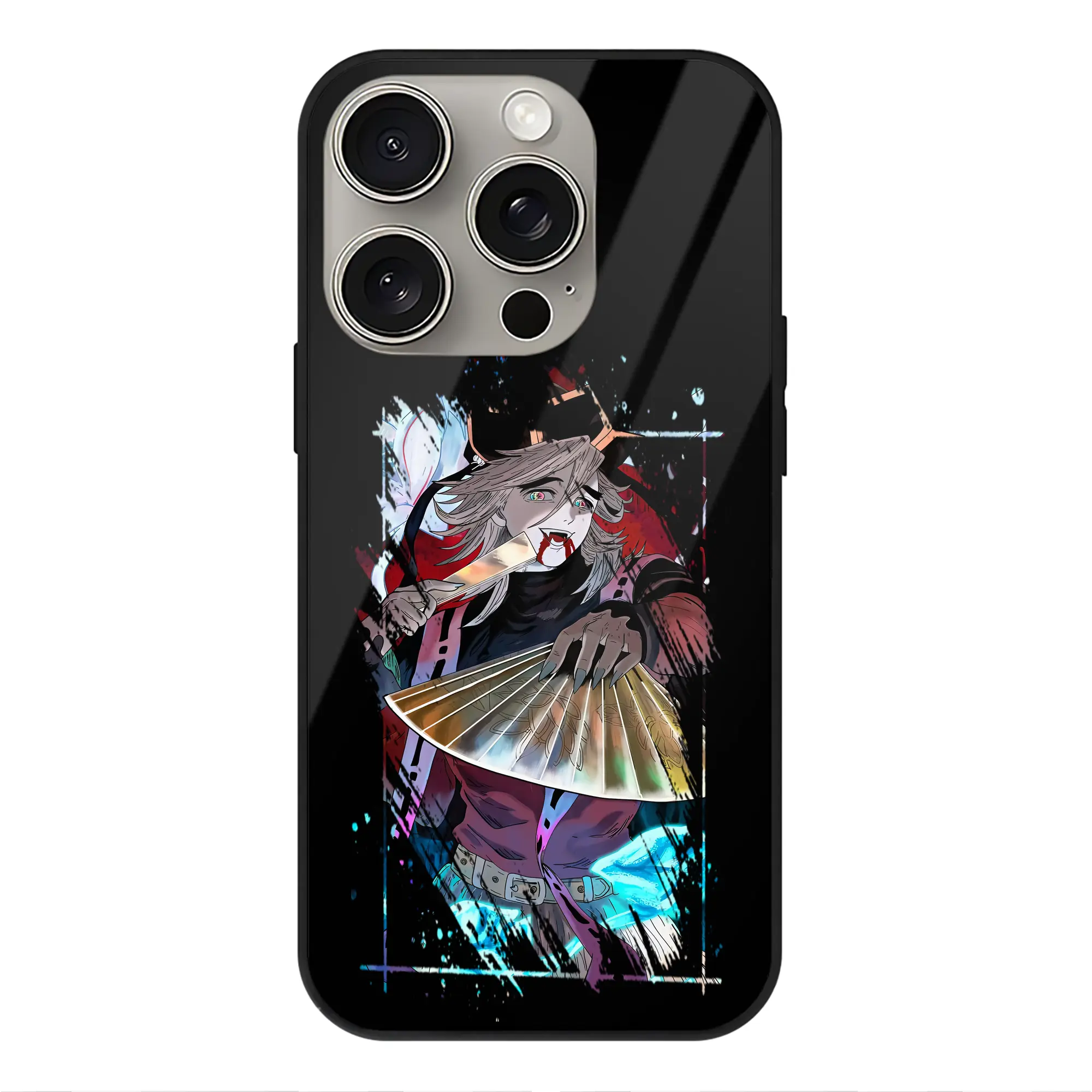 鬼滅の刃 グッズ,童磨 - IPhone15Pro対応 ・ スマホケース ・ 背面ガラス ・ TPU+強化ガラス ・ 耐衝撃 ・ 黄変防止 ・ ワイヤレス充電対応 ・ 3D立体ボタン