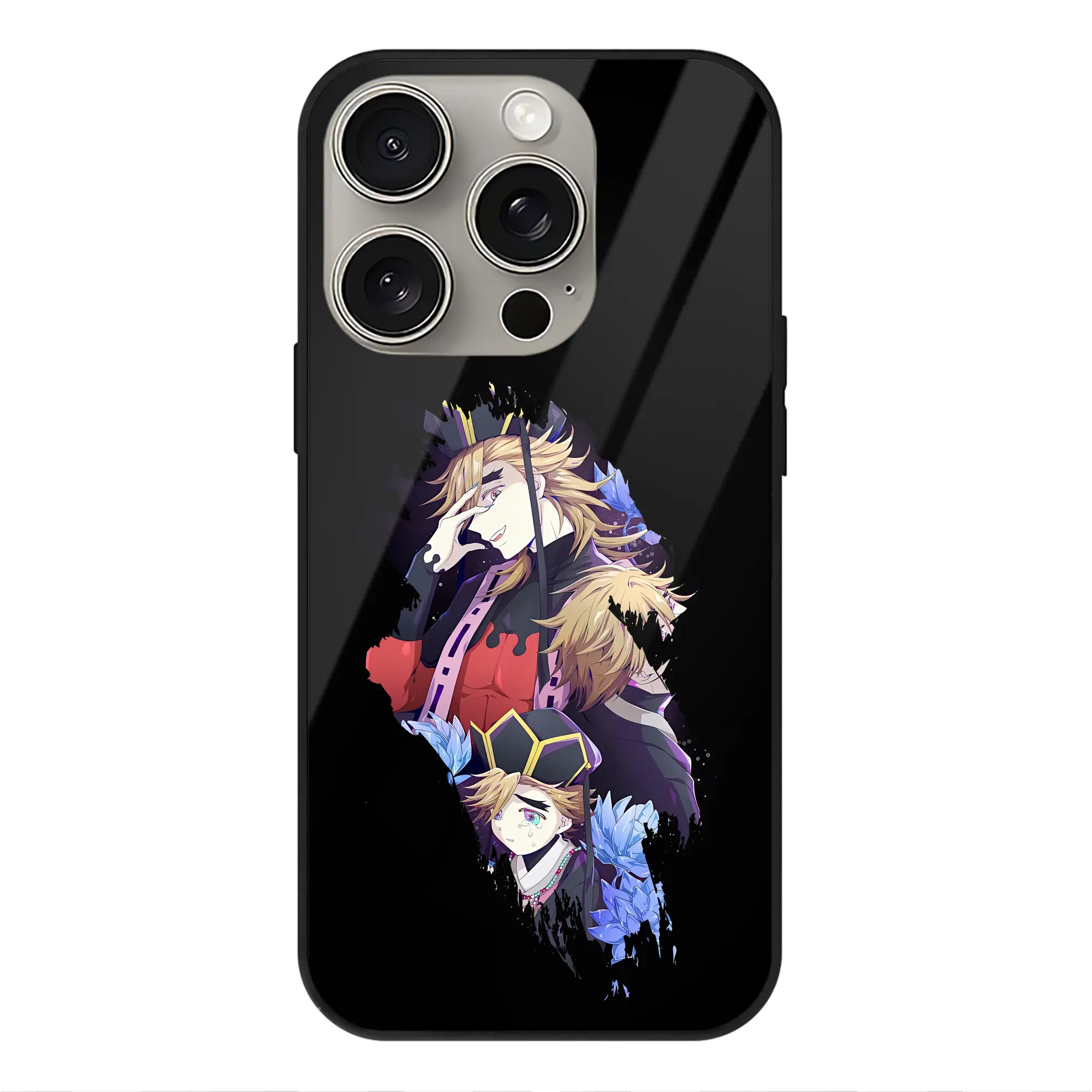 鬼滅の刃 グッズ,童磨 - IPhone15Pro対応 ・ スマホケース ・ 背面ガラス ・ TPU+強化ガラス ・ 耐衝撃 ・ 黄変防止 ・ ワイヤレス充電対応 ・ 3D立体ボタン