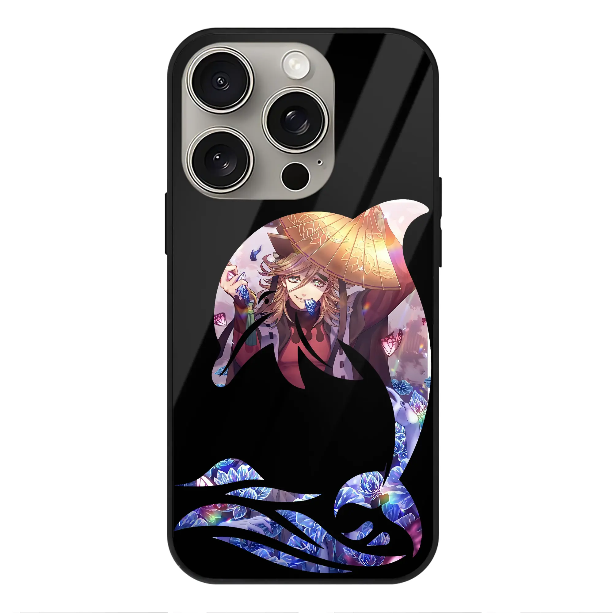 鬼滅の刃 グッズ,童磨 - IPhone15Pro対応 ・ スマホケース ・ 背面ガラス ・ TPU+強化ガラス ・ 耐衝撃 ・ 黄変防止 ・ ワイヤレス充電対応 ・ 3D立体ボタン