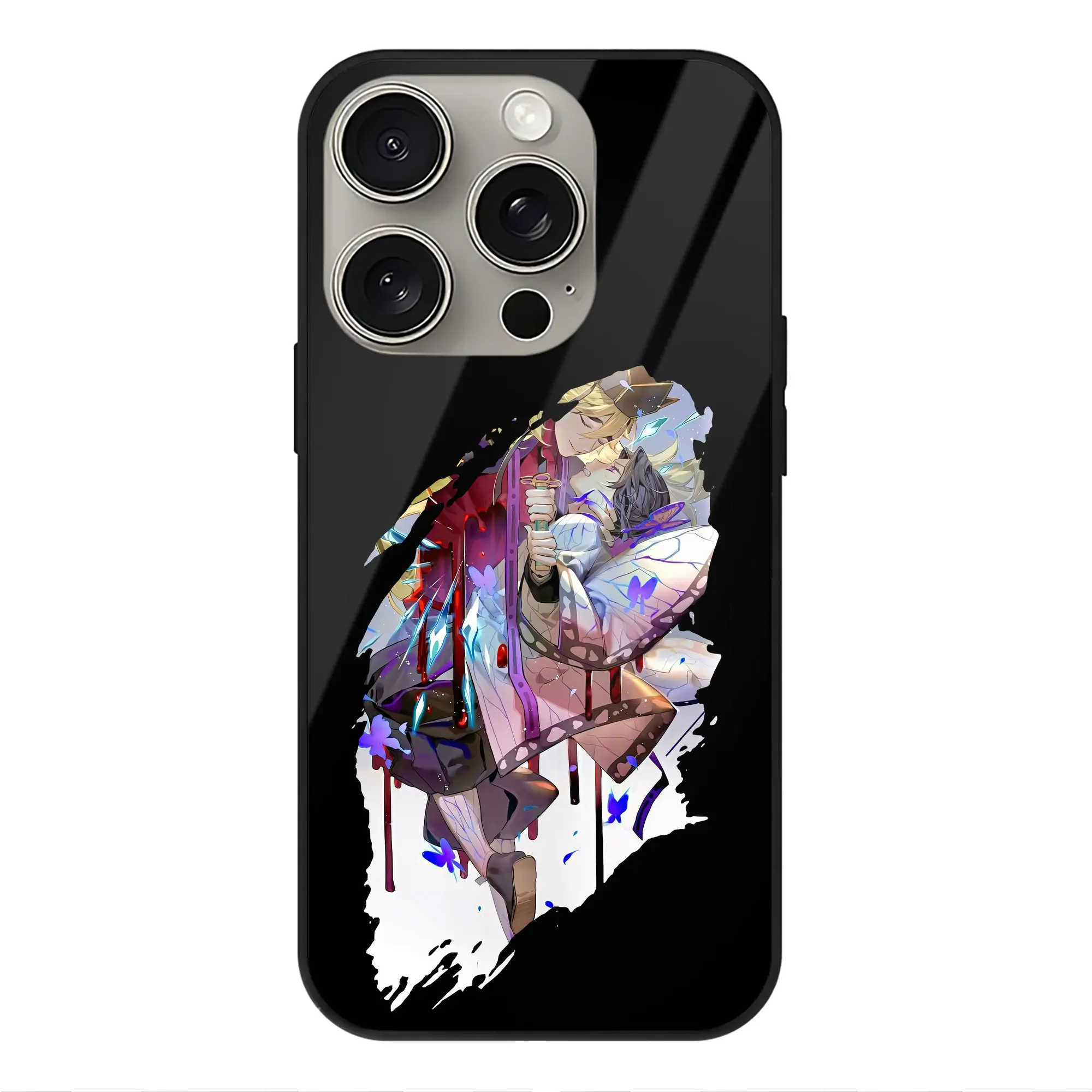 鬼滅の刃 グッズ,童磨 - IPhone15Pro対応 ・ スマホケース ・ 背面ガラス ・ TPU+強化ガラス ・ 耐衝撃 ・ 黄変防止 ・ ワイヤレス充電対応 ・ 3D立体ボタン