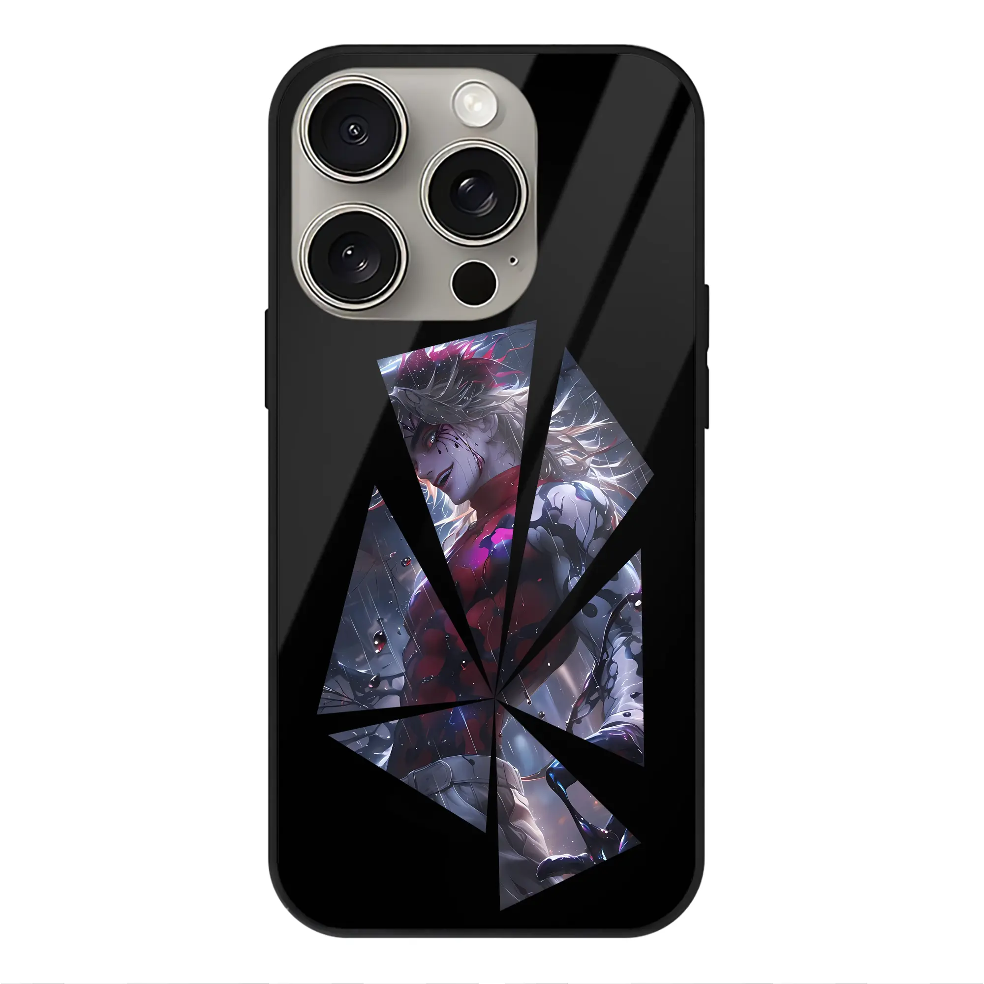 鬼滅の刃 グッズ,童磨 - IPhone15Pro対応 ・ スマホケース ・ 背面ガラス ・ TPU+強化ガラス ・ 耐衝撃 ・ 黄変防止 ・ ワイヤレス充電対応 ・ 3D立体ボタン