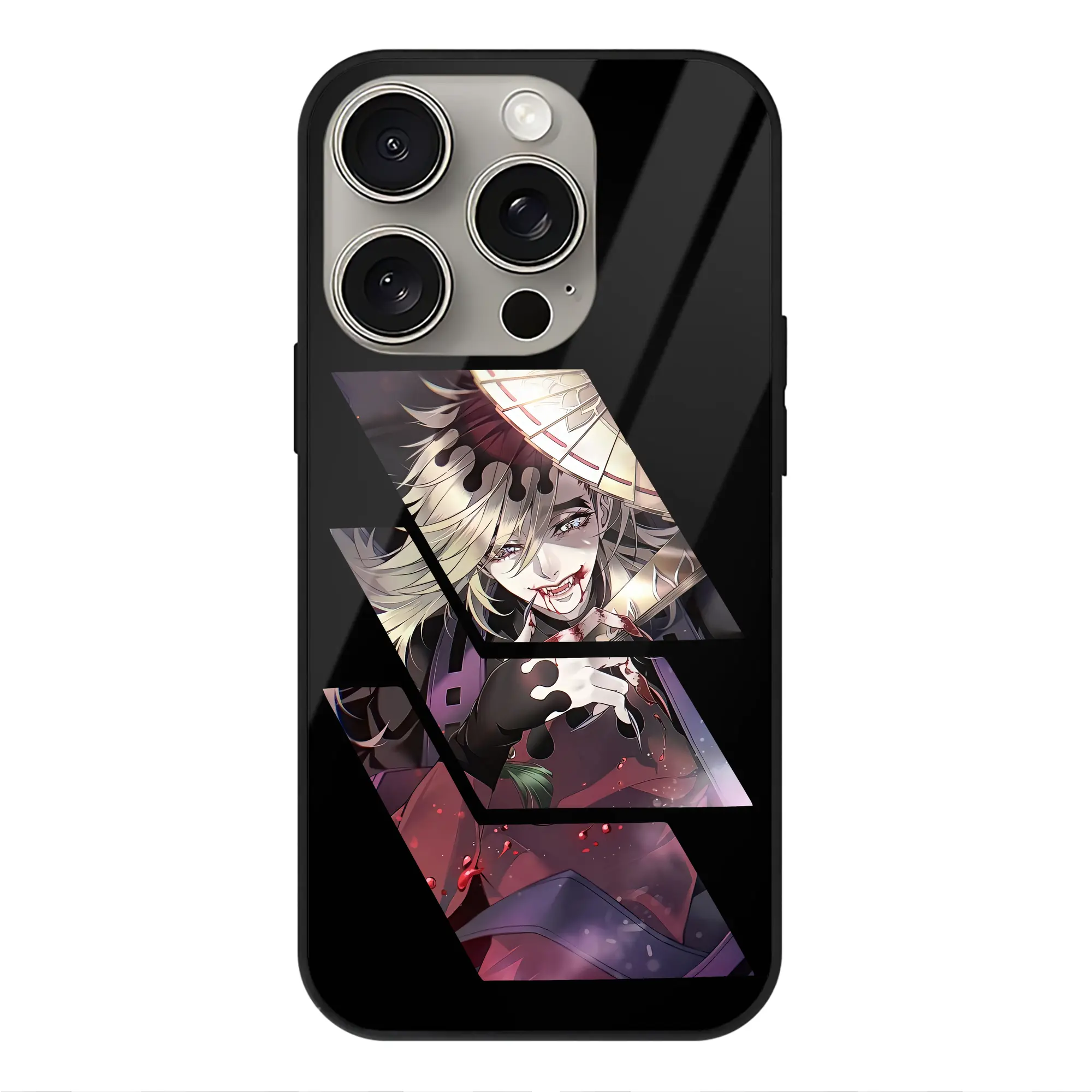 鬼滅の刃 グッズ,童磨 - IPhone15Pro対応 ・ スマホケース ・ 背面ガラス ・ TPU+強化ガラス ・ 耐衝撃 ・ 黄変防止 ・ ワイヤレス充電対応 ・ 3D立体ボタン