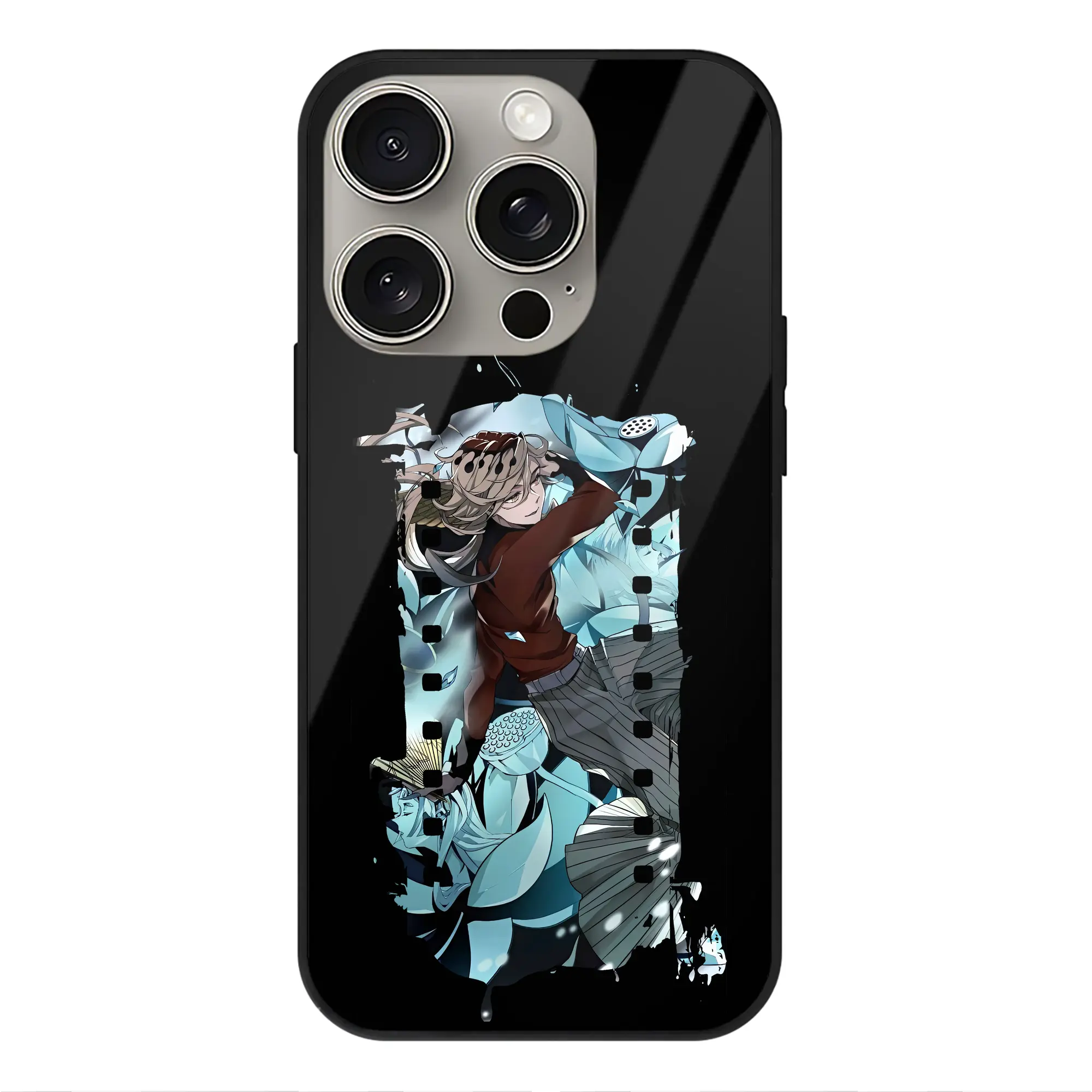 鬼滅の刃 グッズ,童磨 - IPhone15Pro対応 ・ スマホケース ・ 背面ガラス ・ TPU+強化ガラス ・ 耐衝撃 ・ 黄変防止 ・ ワイヤレス充電対応 ・ 3D立体ボタン