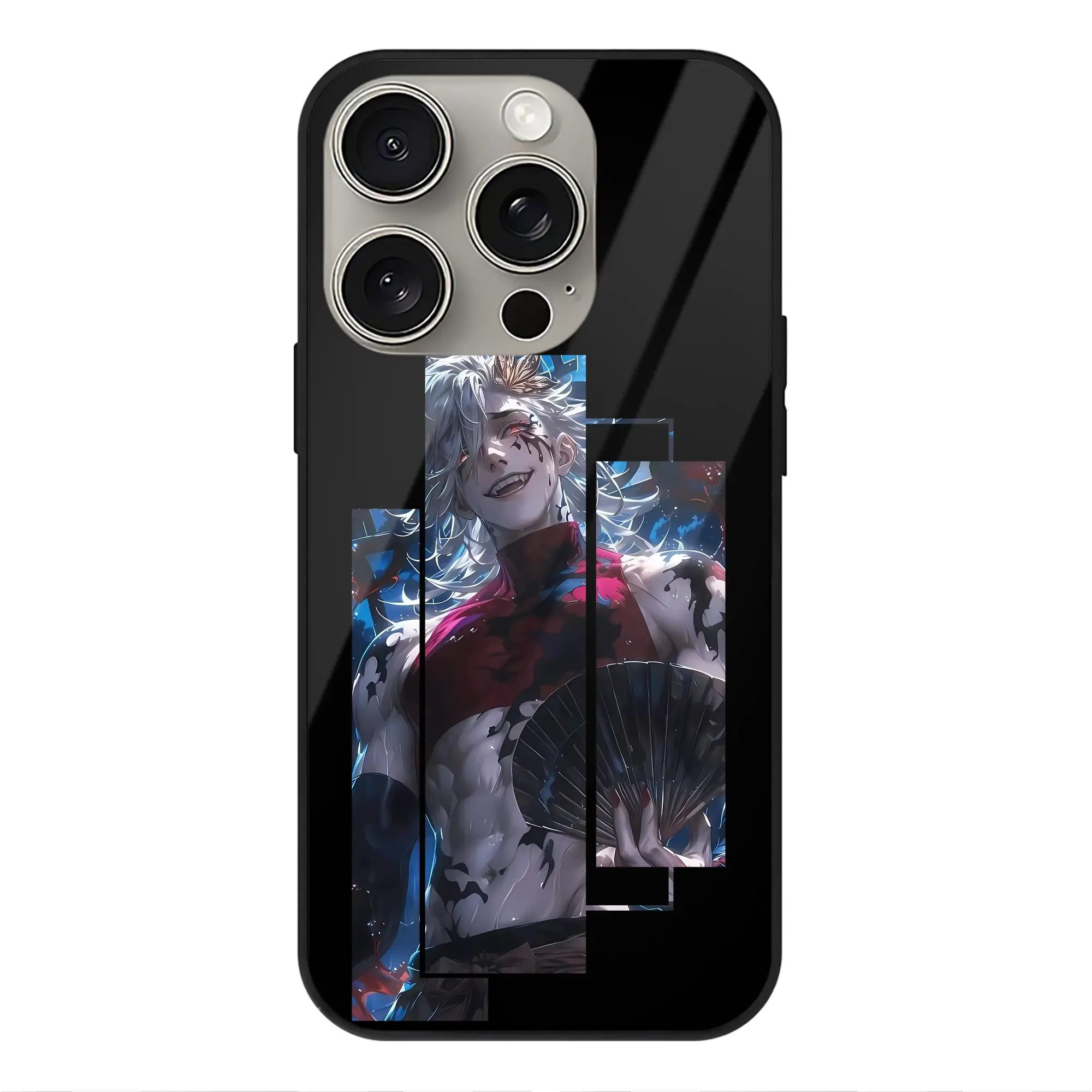 鬼滅の刃 グッズ,童磨 - IPhone15Pro対応 ・ スマホケース ・ 背面ガラス ・ TPU+強化ガラス ・ 耐衝撃 ・ 黄変防止 ・ ワイヤレス充電対応 ・ 3D立体ボタン