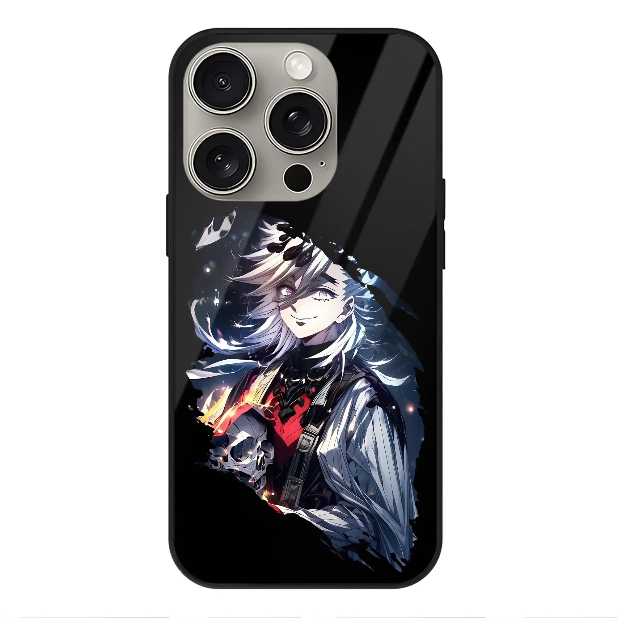 鬼滅の刃 グッズ,童磨 - IPhone15Pro対応 ・ スマホケース ・ 背面ガラス ・ TPU+強化ガラス ・ 耐衝撃 ・ 黄変防止 ・ ワイヤレス充電対応 ・ 3D立体ボタン