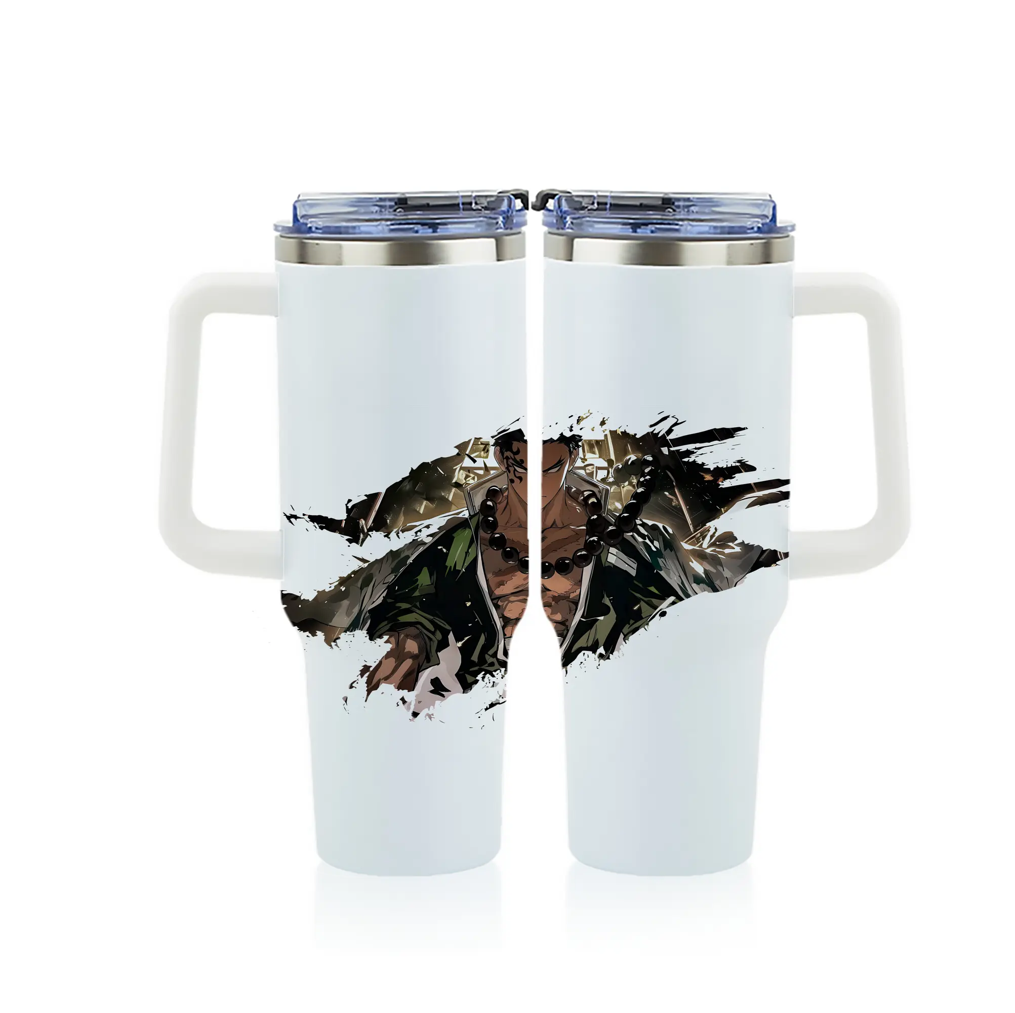 鬼滅の刃 グッズ,悲鳴嶼 行冥 - 1200mL フルプリント車用タンブラー ・ 304ステンレス 内側 ・ 201ステンレス 外側 ・ 保温 保冷 ・ 通勤 ドライブ アウトドア用