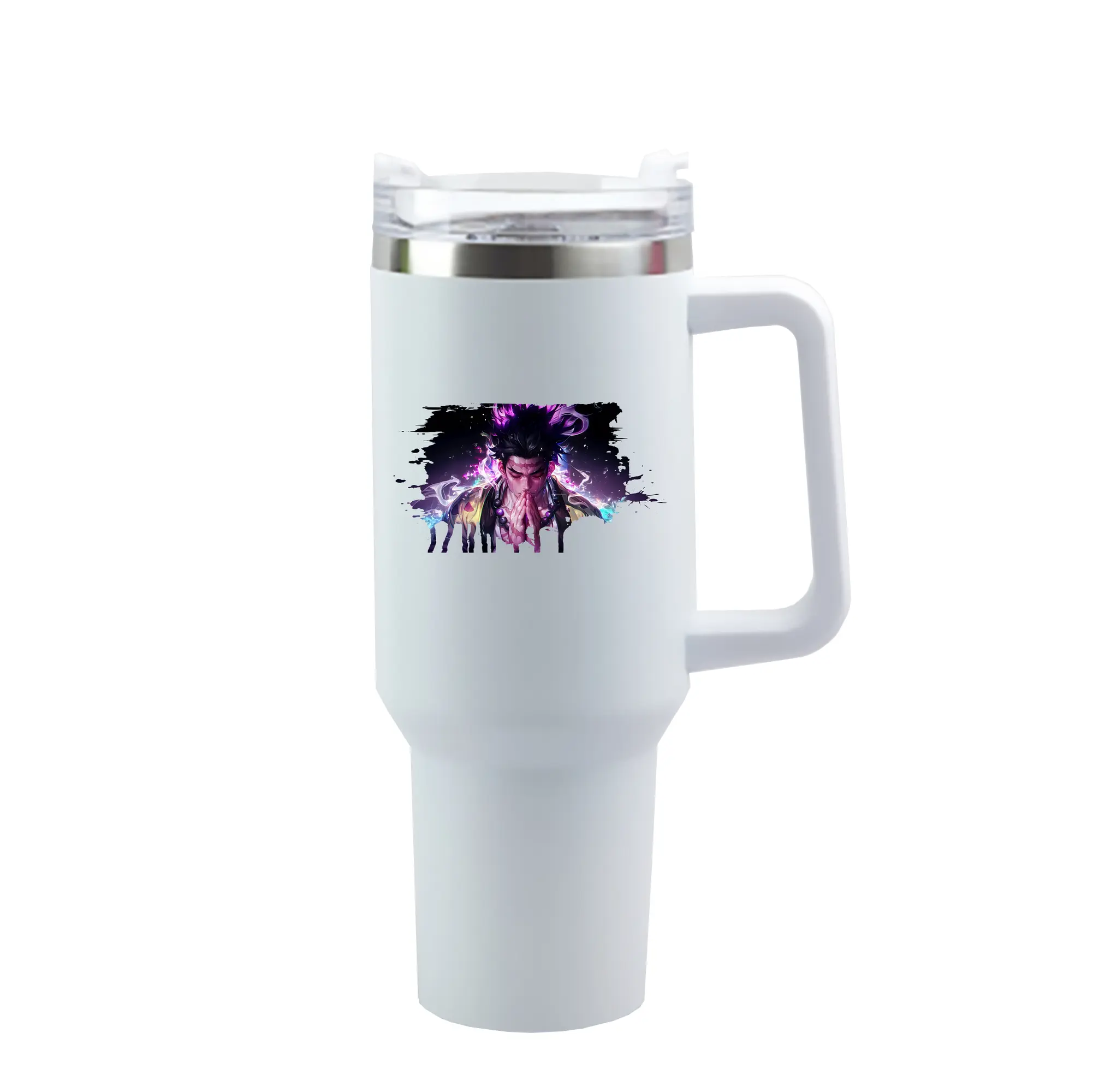 鬼滅の刃 グッズ,悲鳴嶼 行冥 - 1200mL 車用タンブラー ・ クリスタルステッカー ・ 304ステンレス 内側 ・ 201ステンレス 外側 ・ 保温 保冷 ・ ハンドル＆ストロー付き ・ 通勤 ドライブ アウトドア用