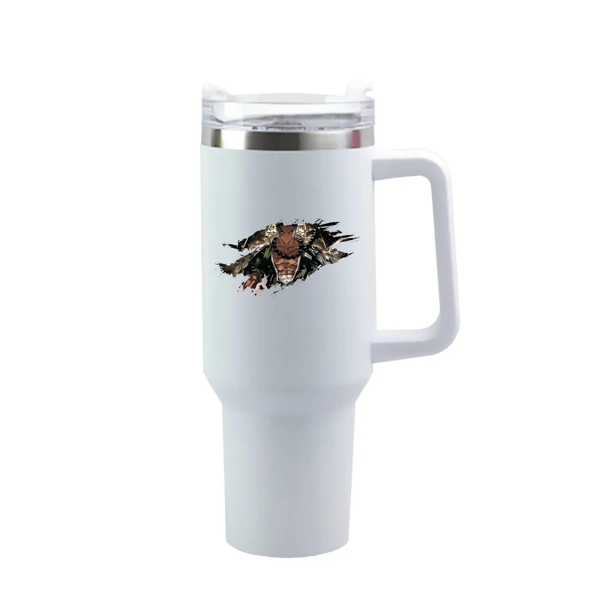 鬼滅の刃 グッズ,悲鳴嶼 行冥 - 1200mL 車用タンブラー ・ クリスタルステッカー ・ 304ステンレス 内側 ・ 201ステンレス 外側 ・ 保温 保冷 ・ ハンドル＆ストロー付き ・ 通勤 ドライブ アウトドア用