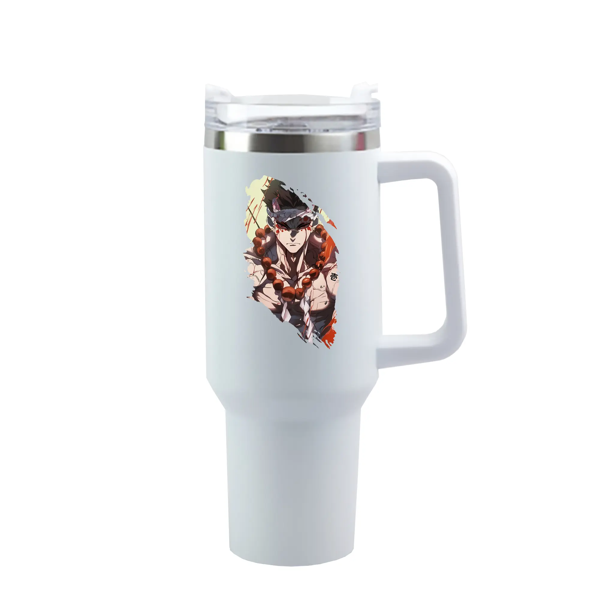 鬼滅の刃 グッズ,悲鳴嶼 行冥 - 1200mL 車用タンブラー ・ クリスタルステッカー ・ 304ステンレス 内側 ・ 201ステンレス 外側 ・ 保温 保冷 ・ ハンドル＆ストロー付き ・ 通勤 ドライブ アウトドア用