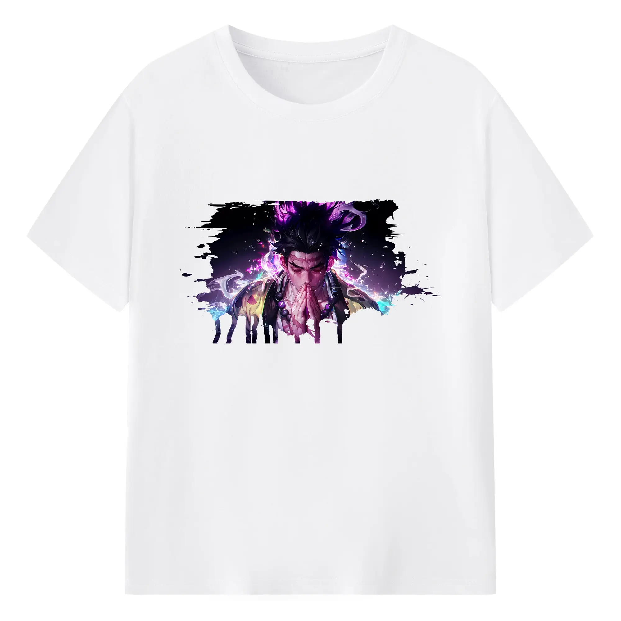 鬼滅の刃 グッズ,悲鳴嶼 行冥 - 綿100％ 半袖Tシャツ ・ フロントプリント ・ 快適 通気性 ・ 日常使い 散歩 スポーツ用