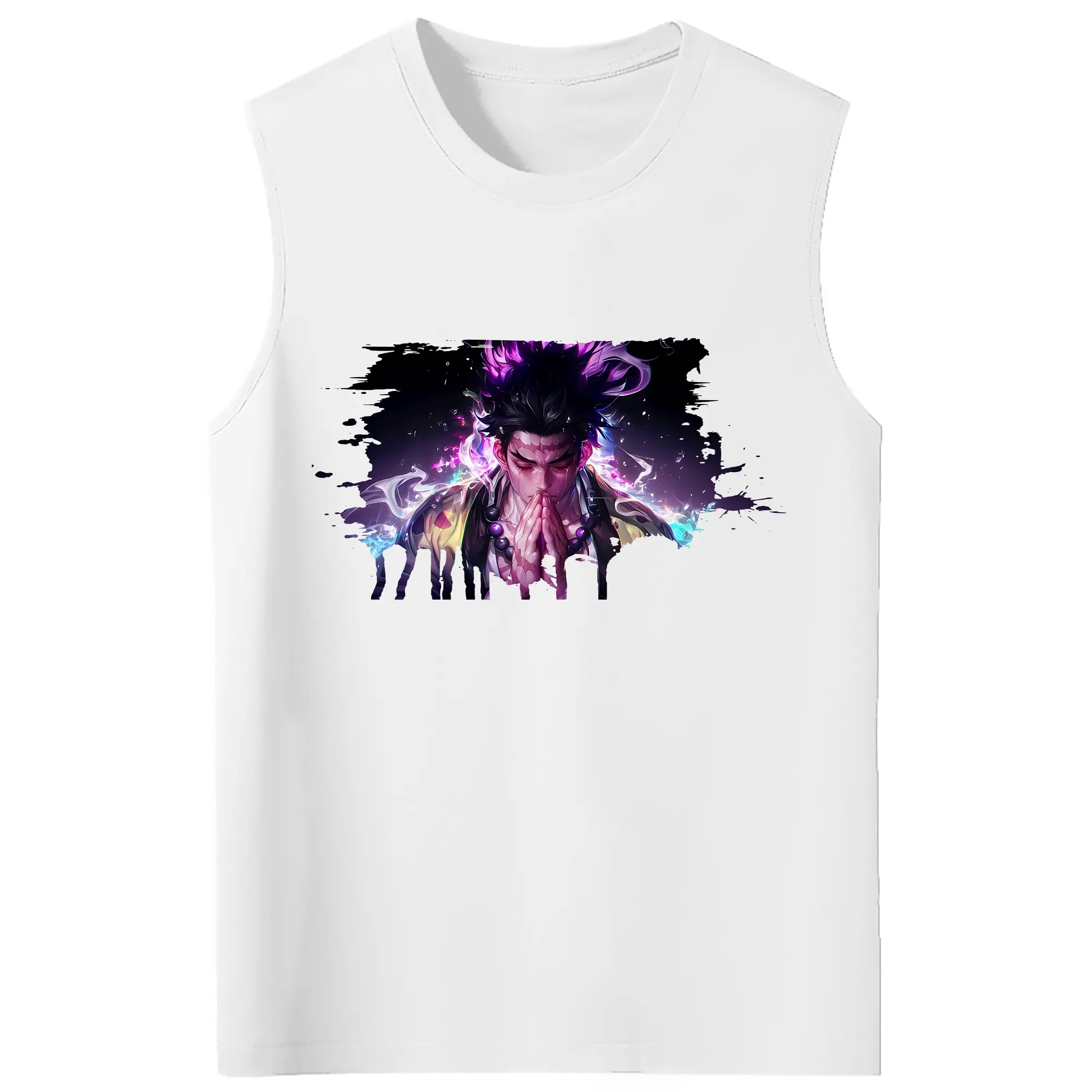 鬼滅の刃 グッズ,悲鳴嶼 行冥 - コットン100％ タンクトップ ・ フロントプリント ・ タイトフィット ・ 快適 通気性 ・ スポーツ カジュアル 散歩用