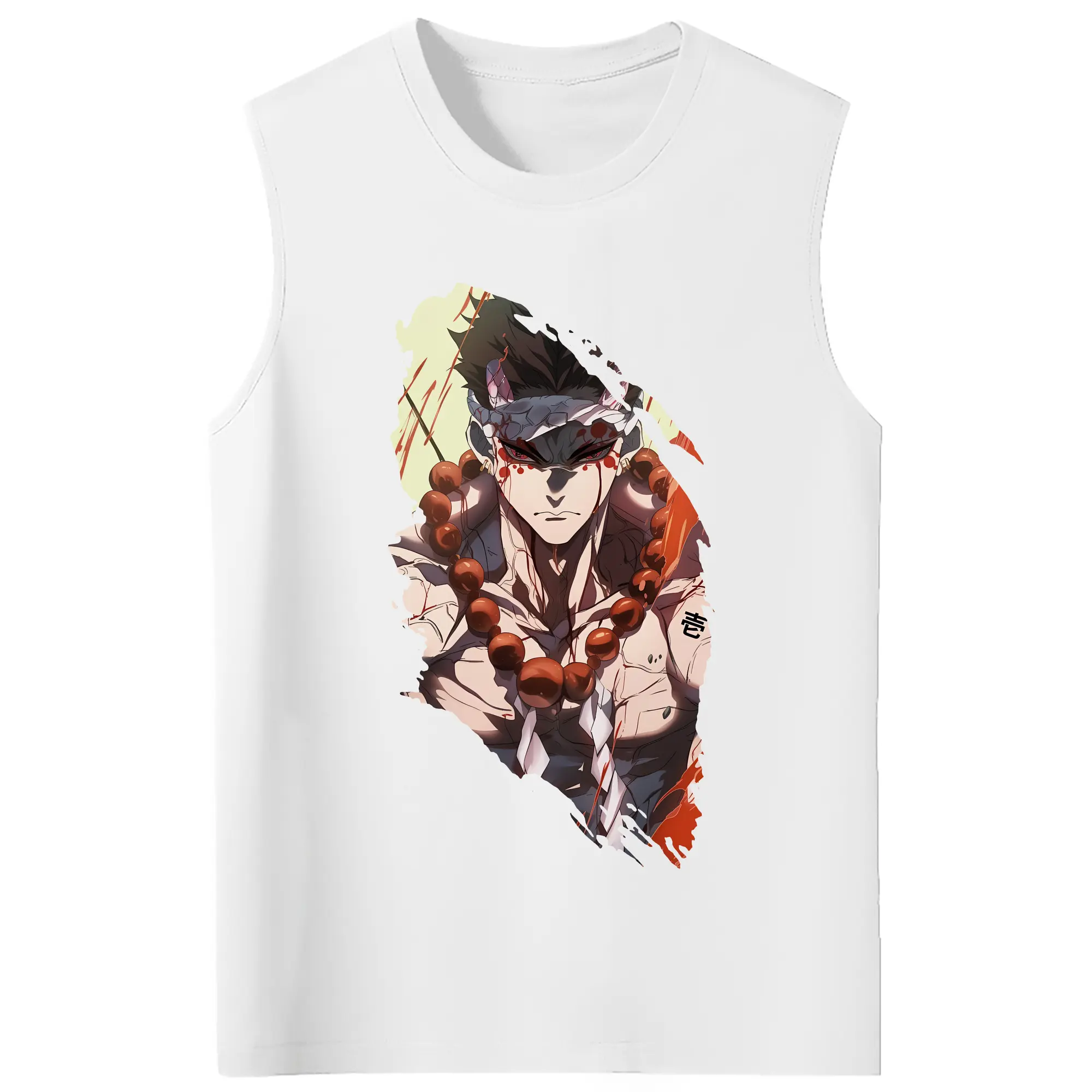 鬼滅の刃 グッズ,悲鳴嶼 行冥 - コットン100％ タンクトップ ・ フロントプリント ・ タイトフィット ・ 快適 通気性 ・ スポーツ カジュアル 散歩用