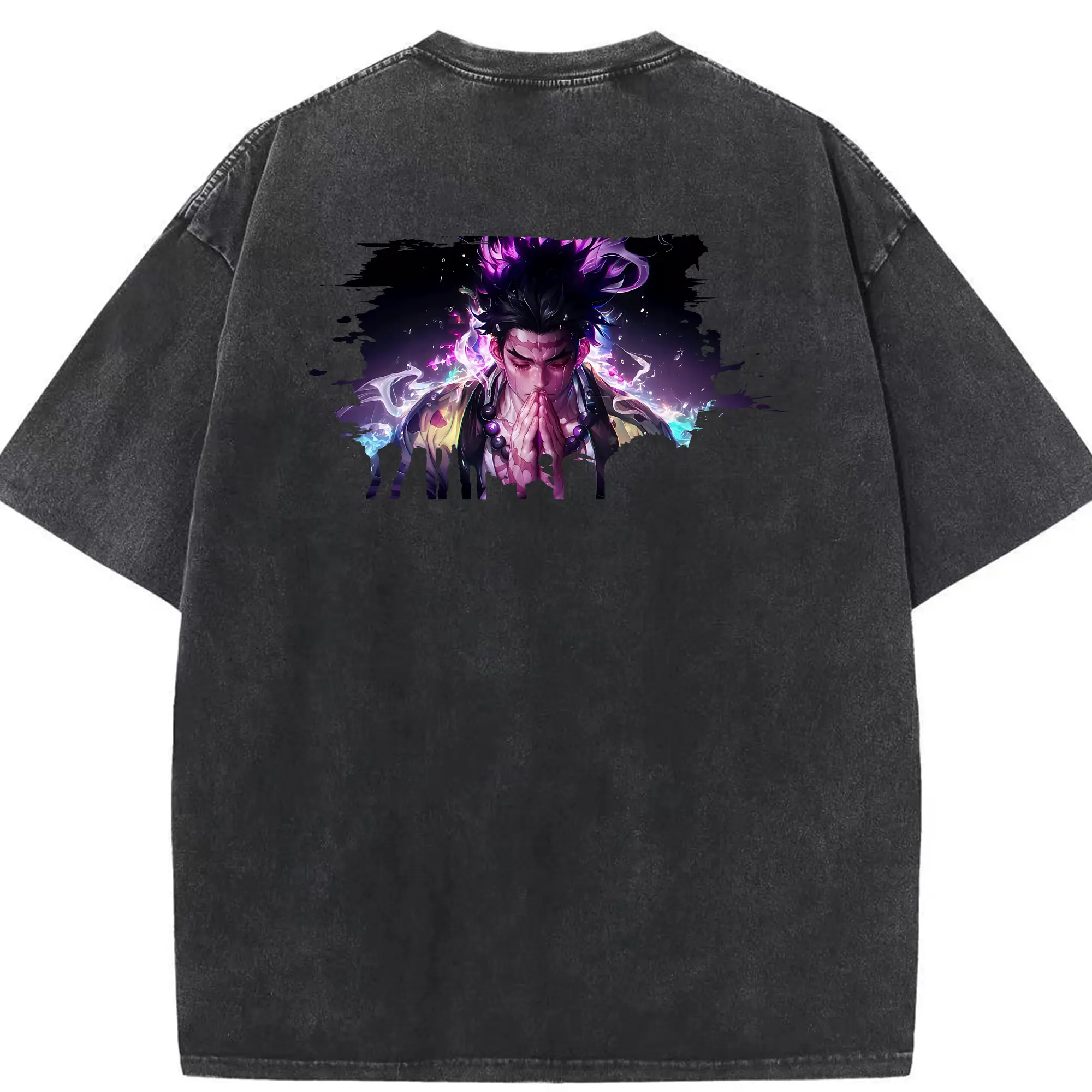 鬼滅の刃 グッズ,悲鳴嶼 行冥 - 綿100％ ヴィンテージ風 半袖Tシャツ ・ 背面プリント ・ 柔らか肌触り ・ 通気性 快適 ・ スポーツ カジュアル 外出用