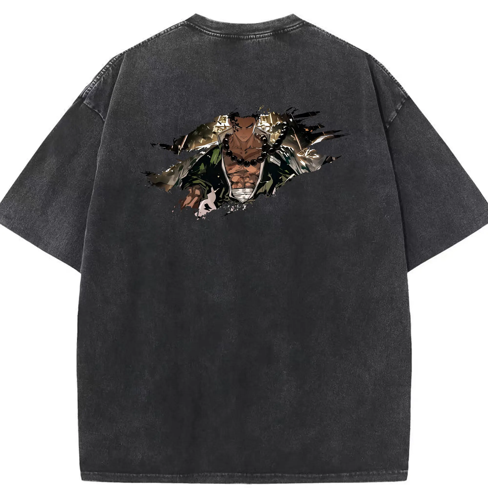 鬼滅の刃 グッズ,悲鳴嶼 行冥 - 綿100％ ヴィンテージ風 半袖Tシャツ ・ 背面プリント ・ 柔らか肌触り ・ 通気性 快適 ・ スポーツ カジュアル 外出用