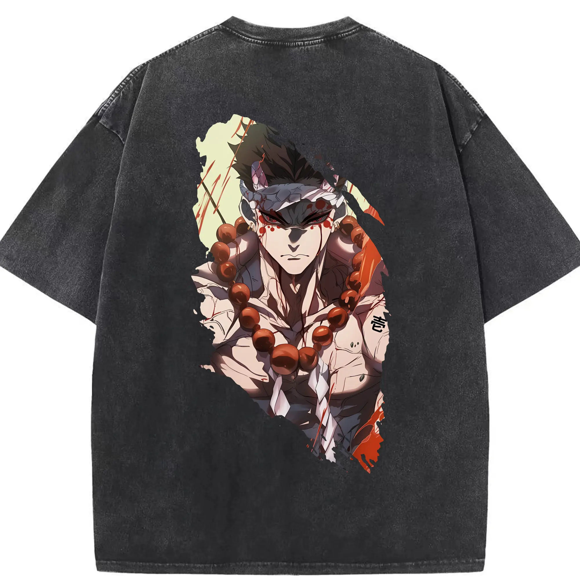 鬼滅の刃 グッズ,悲鳴嶼 行冥 - 綿100％ ヴィンテージ風 半袖Tシャツ ・ 背面プリント ・ 柔らか肌触り ・ 通気性 快適 ・ スポーツ カジュアル 外出用