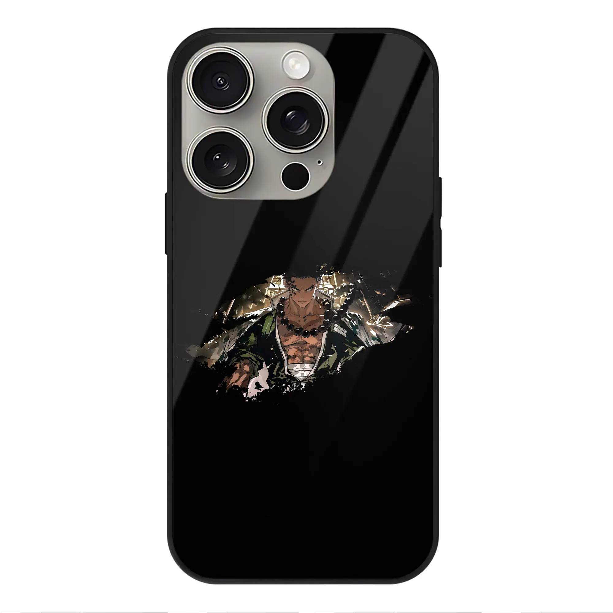 鬼滅の刃 グッズ,悲鳴嶼 行冥 - IPhone15Pro対応 ・ スマホケース ・ 背面ガラス ・ TPU+強化ガラス ・ 耐衝撃 ・ 黄変防止 ・ ワイヤレス充電対応 ・ 3D立体ボタン