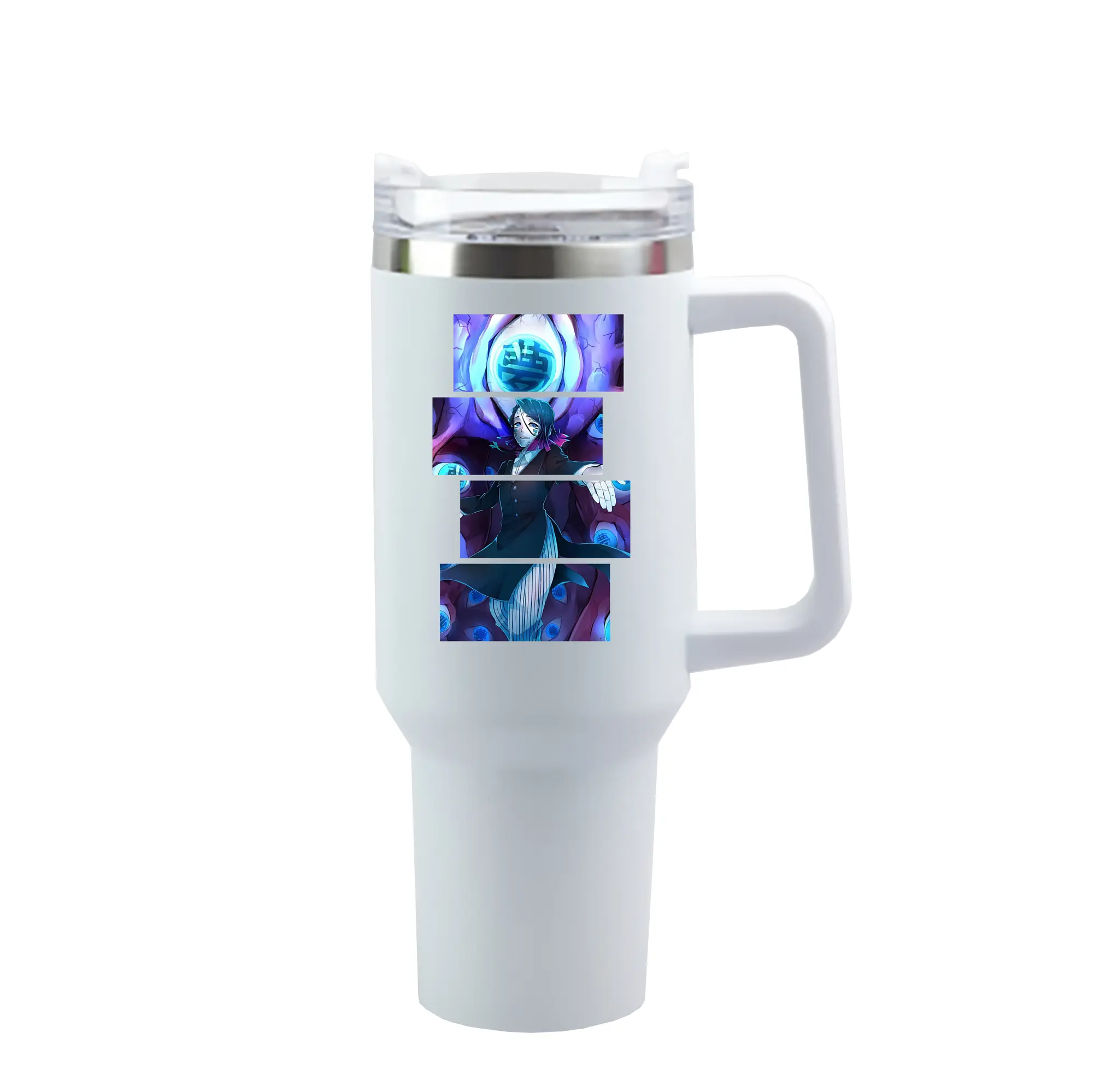 鬼滅の刃 グッズ,魘夢 - 1200mL 車用タンブラー ・ クリスタルステッカー ・ 304ステンレス 内側 ・ 201ステンレス 外側 ・ 保温 保冷 ・ ハンドル＆ストロー付き ・ 通勤 ドライブ アウトドア用