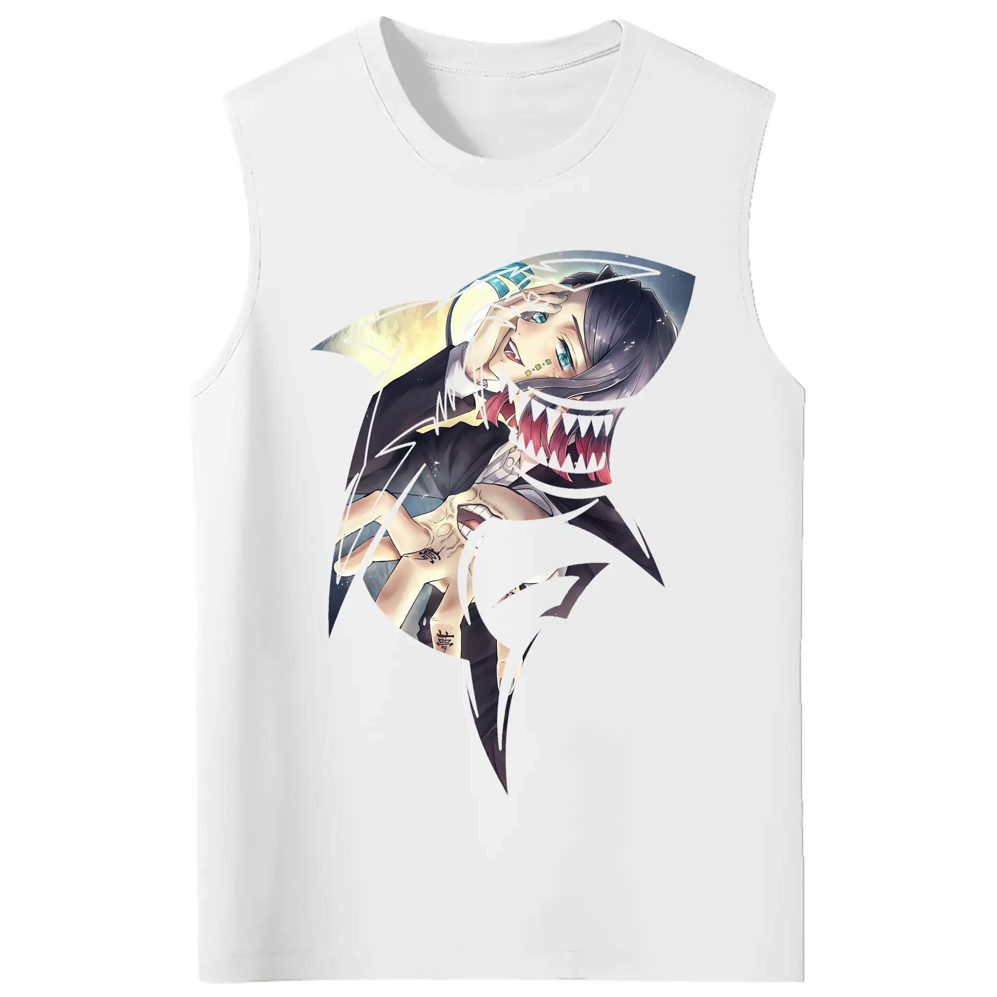 鬼滅の刃 グッズ,魘夢 - コットン100％ タンクトップ ・ フロントプリント ・ タイトフィット ・ 快適 通気性 ・ スポーツ カジュアル 散歩用