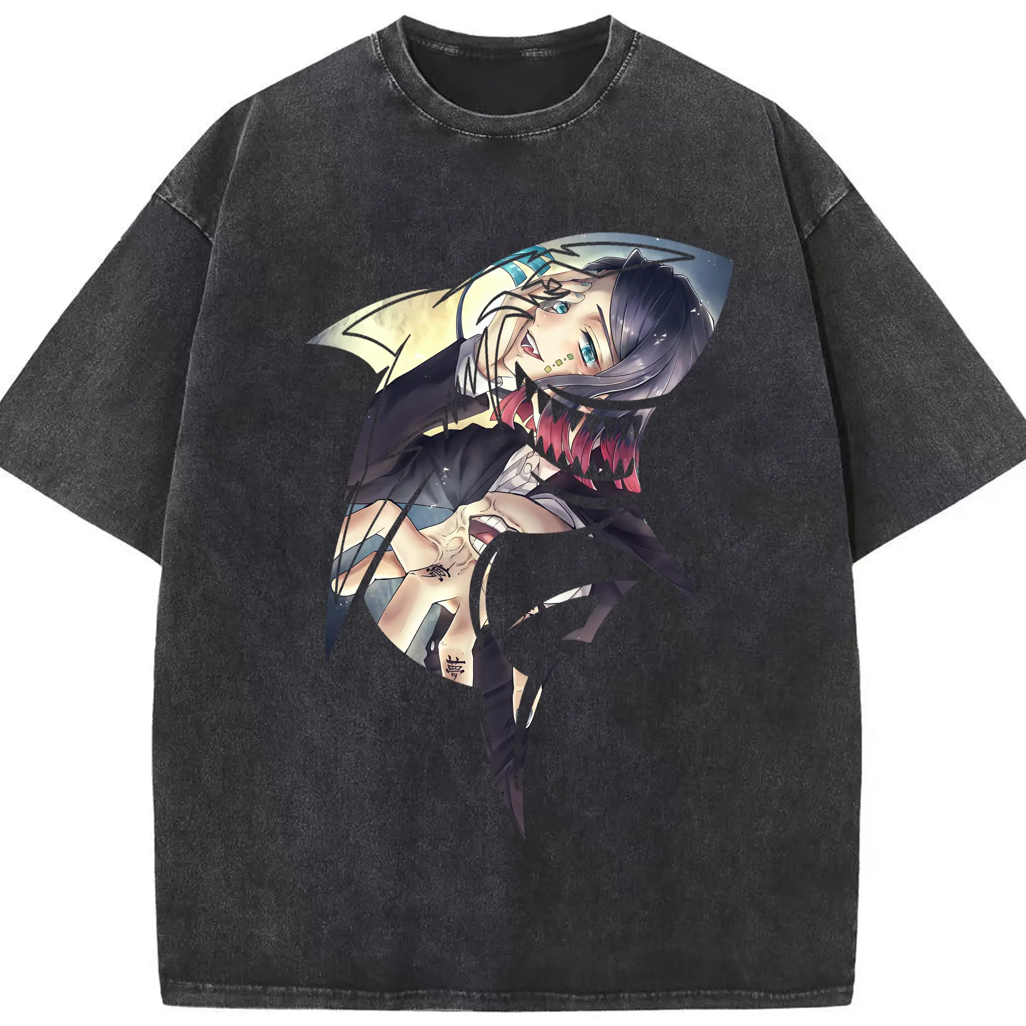 鬼滅の刃 グッズ,魘夢 - 綿100％ ヴィンテージ風 半袖Tシャツ ・ フロントプリント ・ 柔らか肌触り ・ 通気性 快適 ・ スポーツ カジュアル 外出用