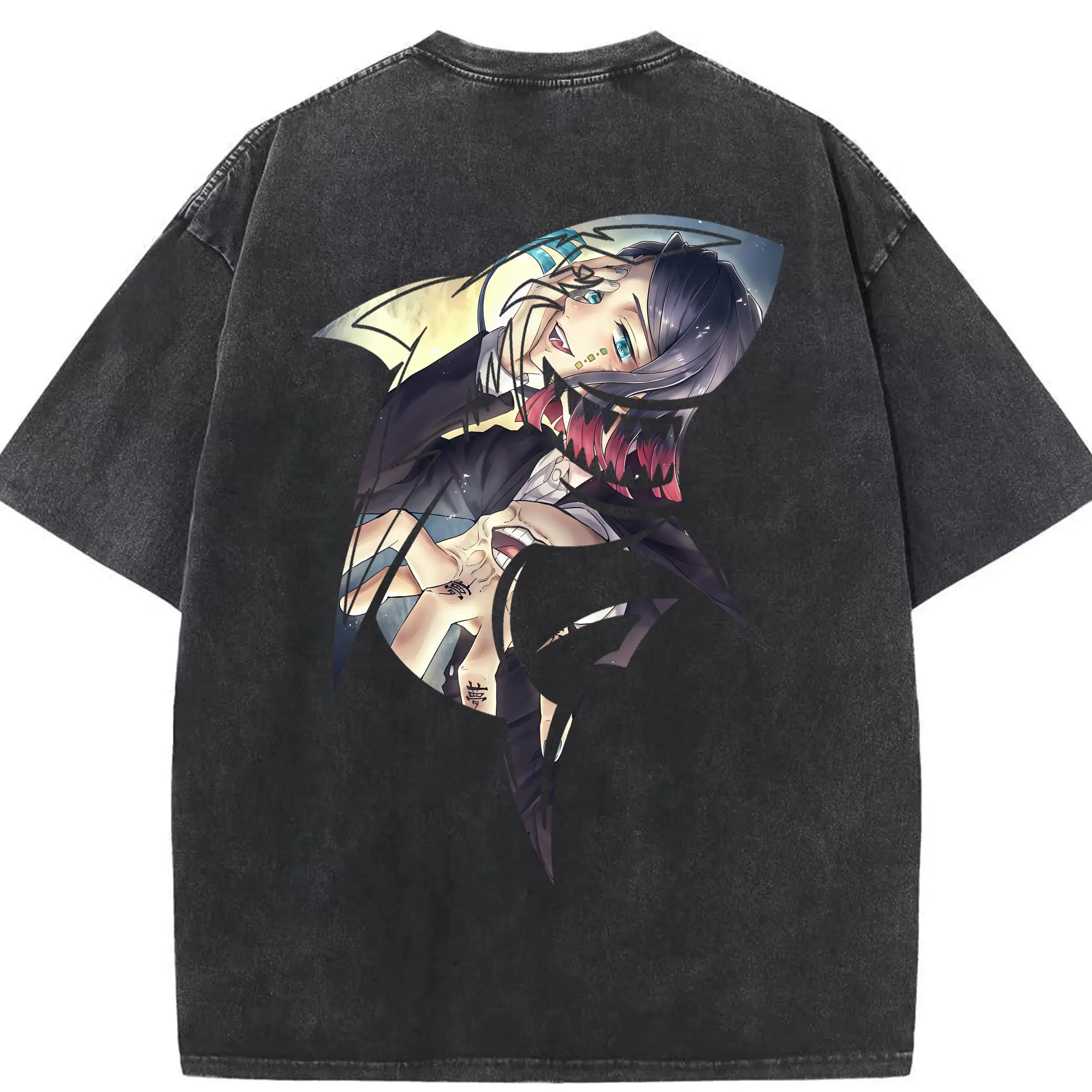 鬼滅の刃 グッズ,魘夢 - 綿100％ ヴィンテージ風 半袖Tシャツ ・ 背面プリント ・ 柔らか肌触り ・ 通気性 快適 ・ スポーツ カジュアル 外出用