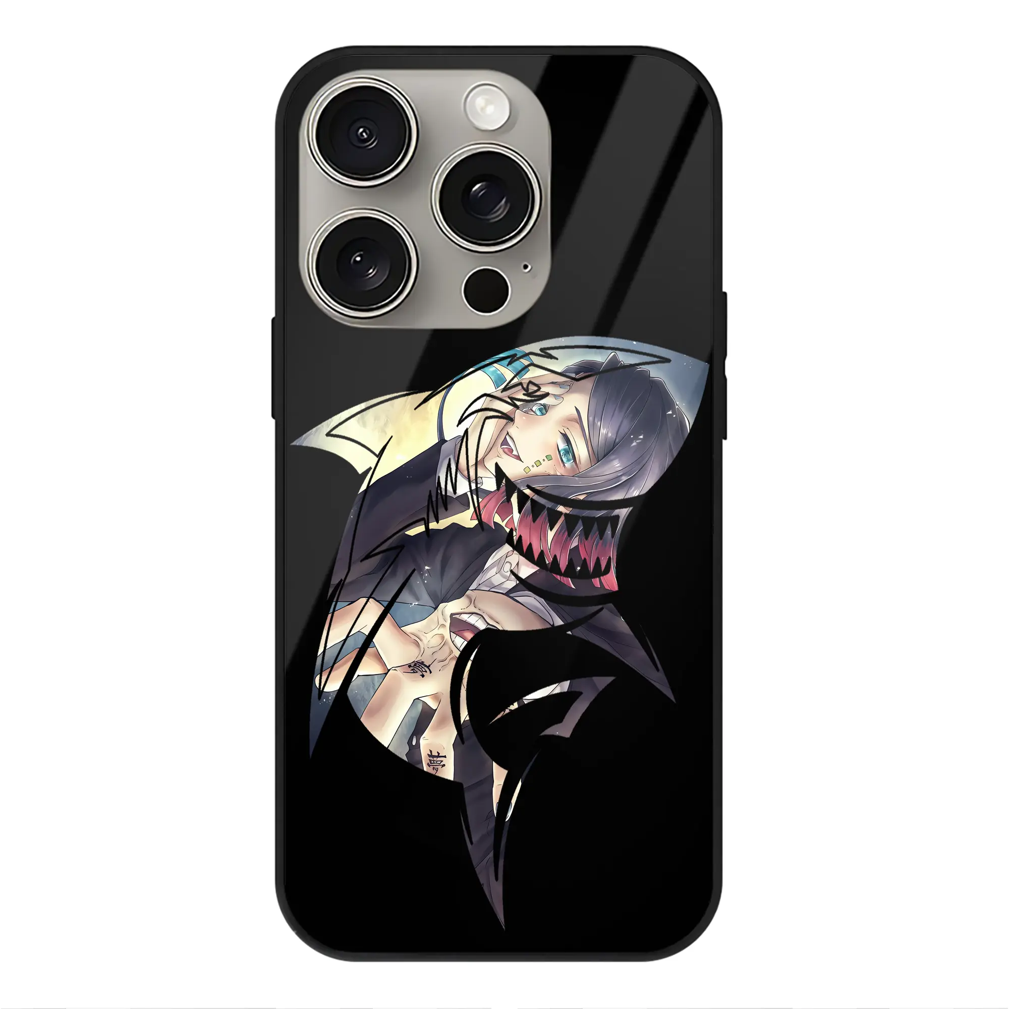 鬼滅の刃 グッズ,魘夢 - IPhone15Pro対応 ・ スマホケース ・ 背面ガラス ・ TPU+強化ガラス ・ 耐衝撃 ・ 黄変防止 ・ ワイヤレス充電対応 ・ 3D立体ボタン