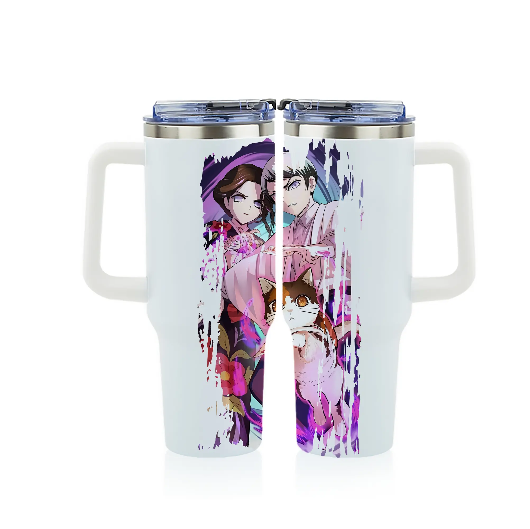 鬼滅の刃 グッズ,愈史郎 - 1200mL フルプリント車用タンブラー ・ 304ステンレス 内側 ・ 201ステンレス 外側 ・ 保温 保冷 ・ 通勤 ドライブ アウトドア用