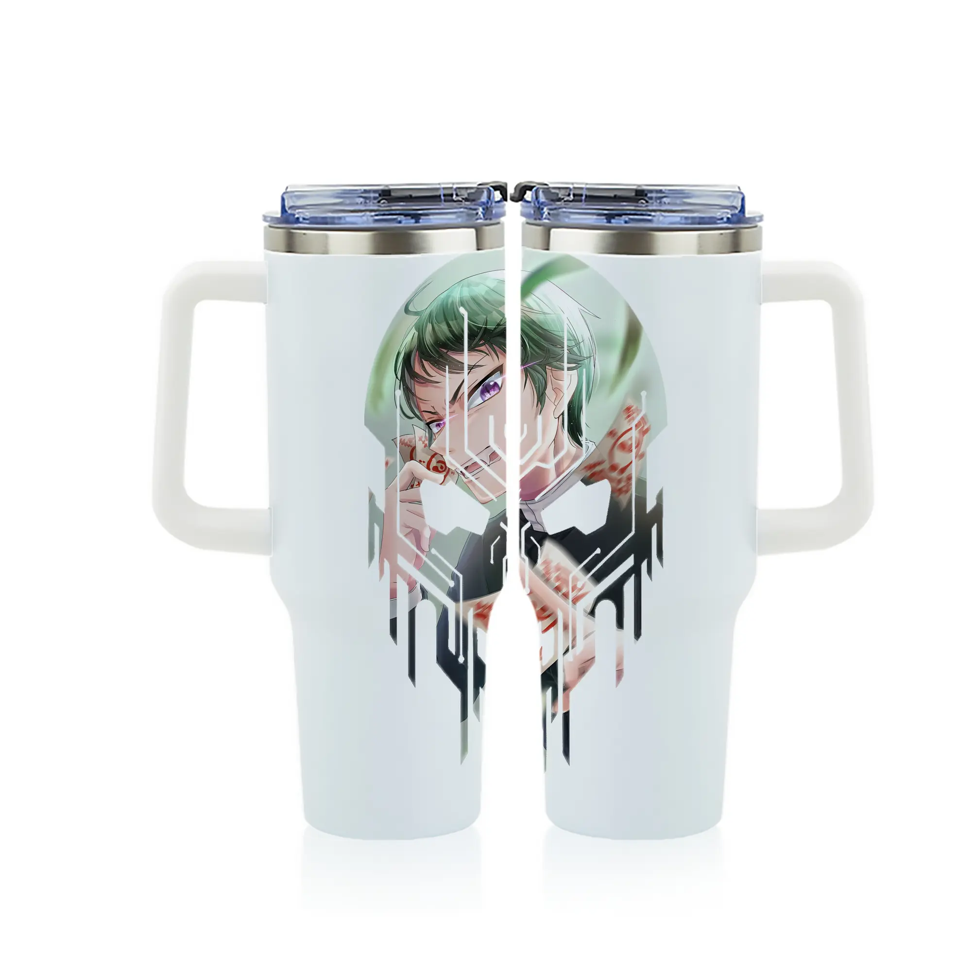 鬼滅の刃 グッズ,愈史郎 - 1200mL フルプリント車用タンブラー ・ 304ステンレス 内側 ・ 201ステンレス 外側 ・ 保温 保冷 ・ 通勤 ドライブ アウトドア用