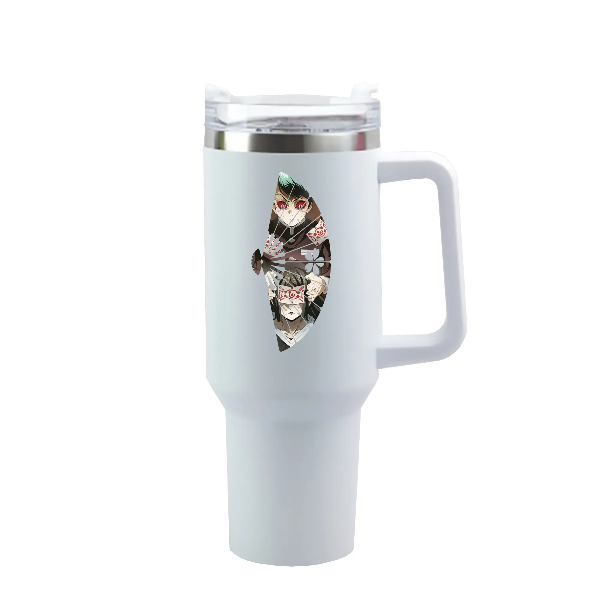 鬼滅の刃 グッズ,愈史郎 - 1200mL 車用タンブラー ・ クリスタルステッカー ・ 304ステンレス 内側 ・ 201ステンレス 外側 ・ 保温 保冷 ・ ハンドル＆ストロー付き ・ 通勤 ドライブ アウトドア用