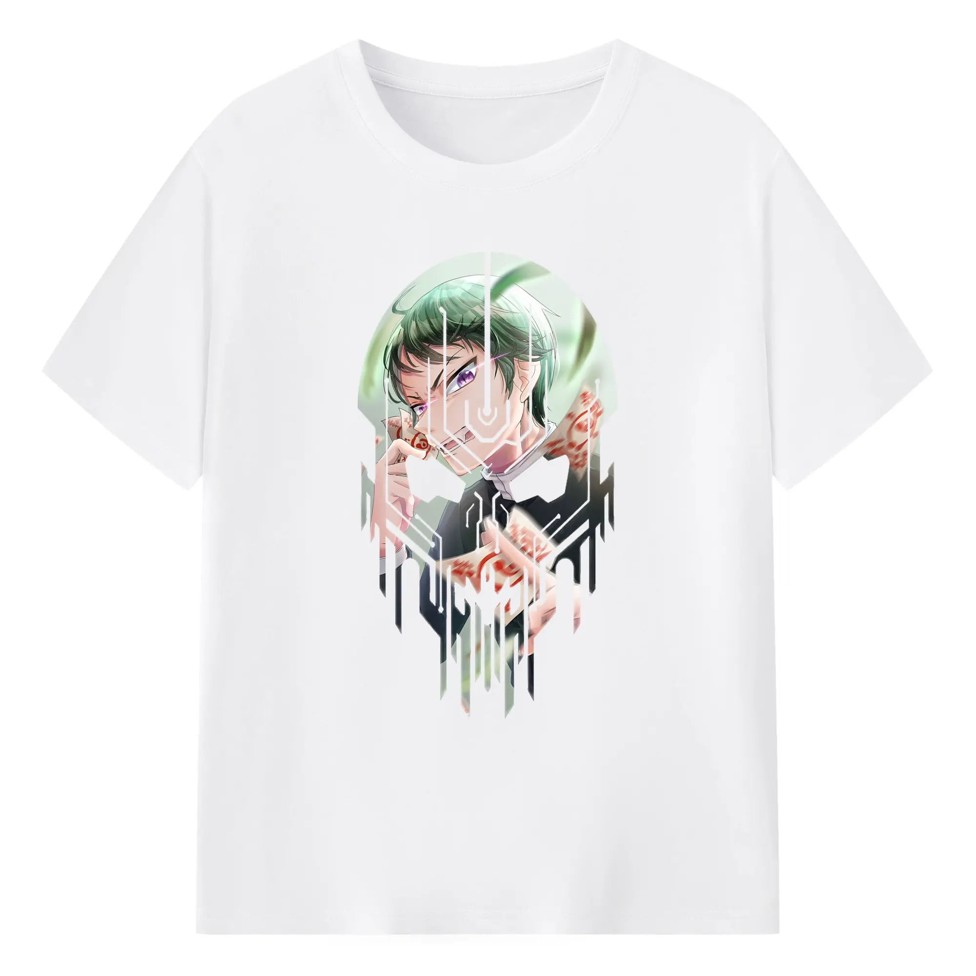 鬼滅の刃 グッズ,愈史郎 - 綿100％ 半袖Tシャツ ・ フロントプリント ・ 快適 通気性 ・ 日常使い 散歩 スポーツ用