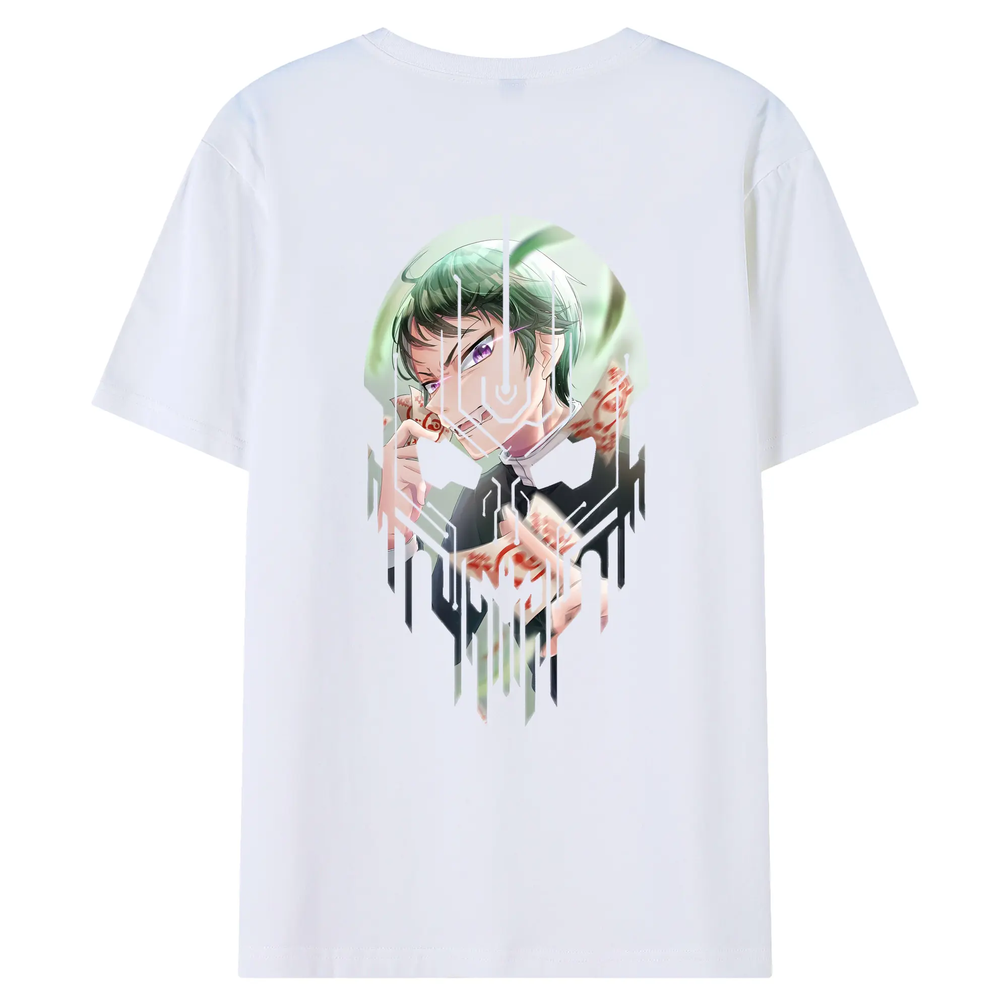 鬼滅の刃 グッズ,愈史郎 - 綿100％ 半袖Tシャツ ・ バックプリント ・ 快適 通気性 ・ 日常使い 散歩 スポーツ用